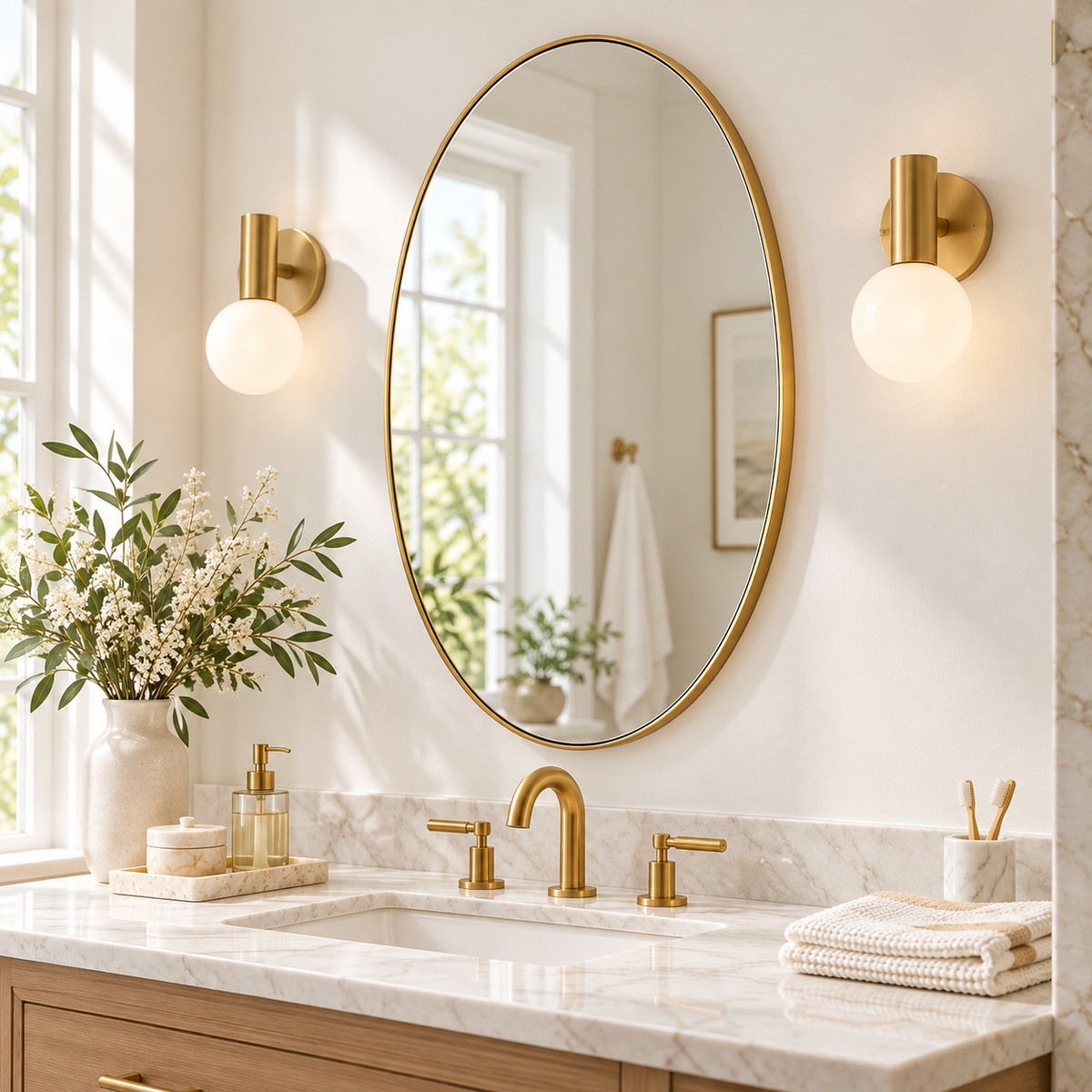 Modern Oval Bathroom Wall Mirrors |Stainless Steel Framed