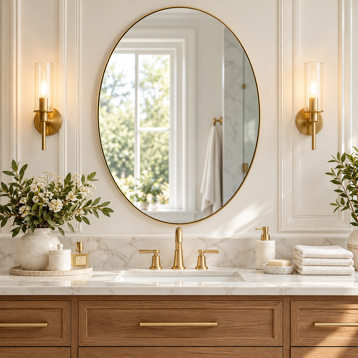Modern Oval Bathroom Wall Mirrors |Stainless Steel Framed