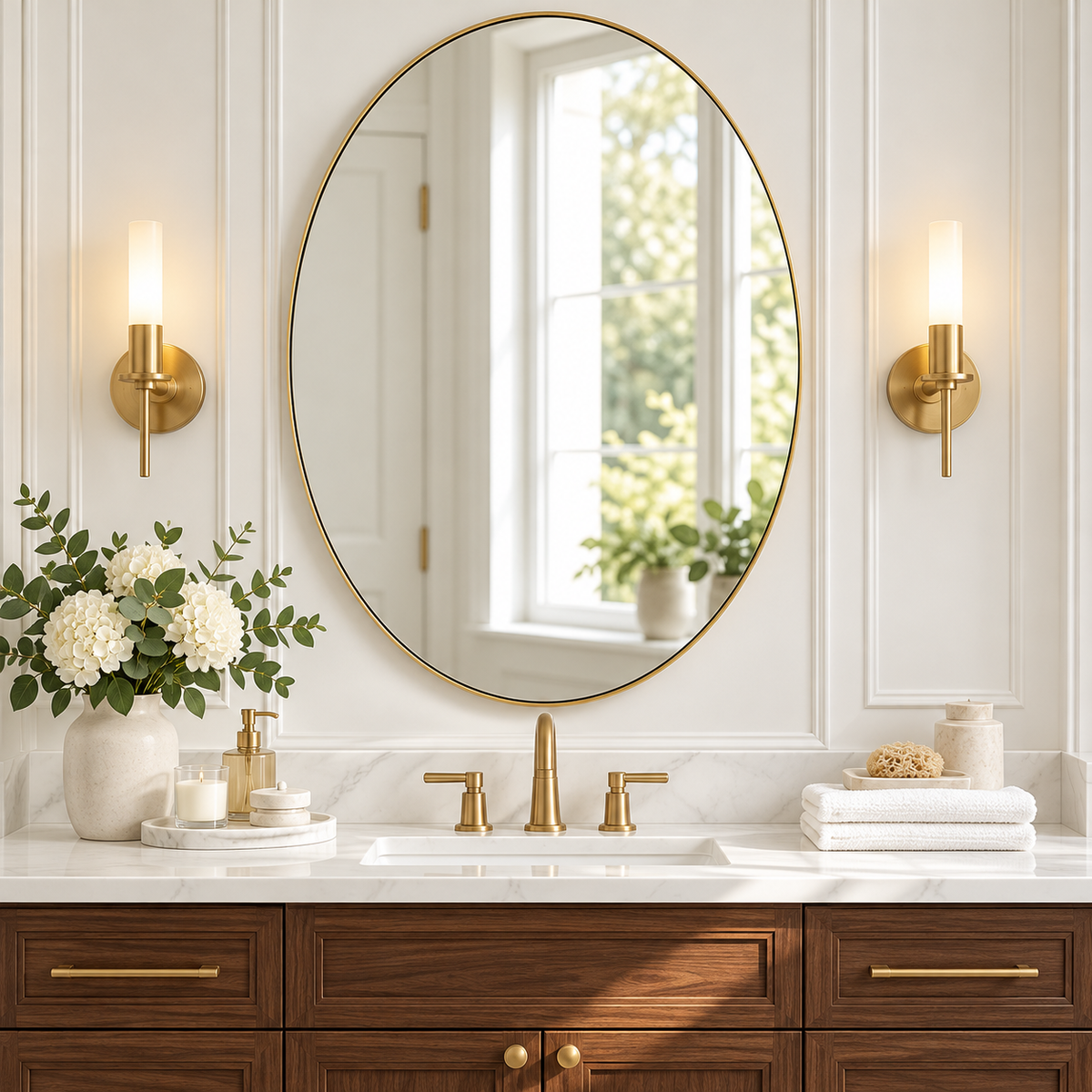 Modern Oval Bathroom Wall Mirrors |Stainless Steel Framed