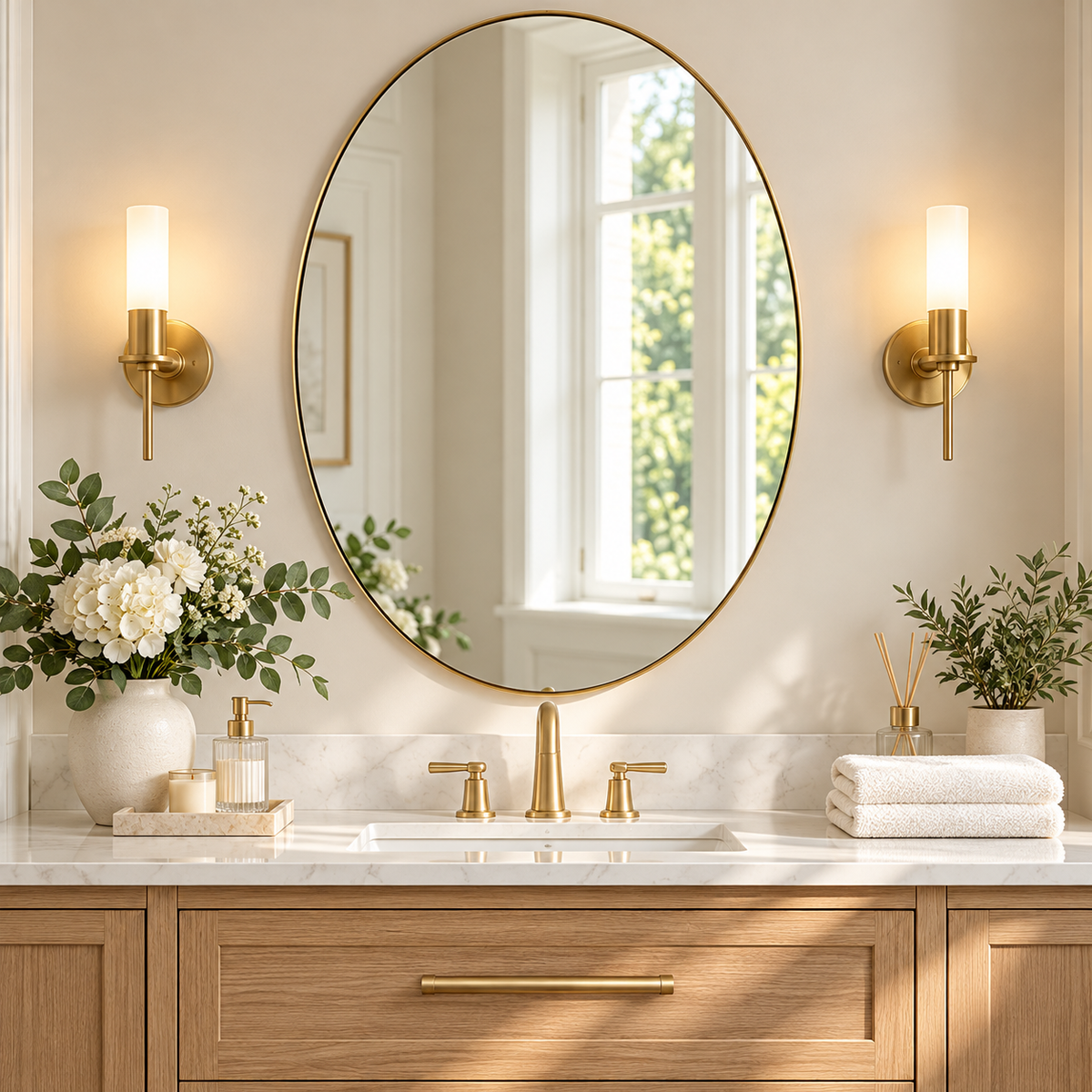 Modern Oval Bathroom Wall Mirrors |Stainless Steel Framed