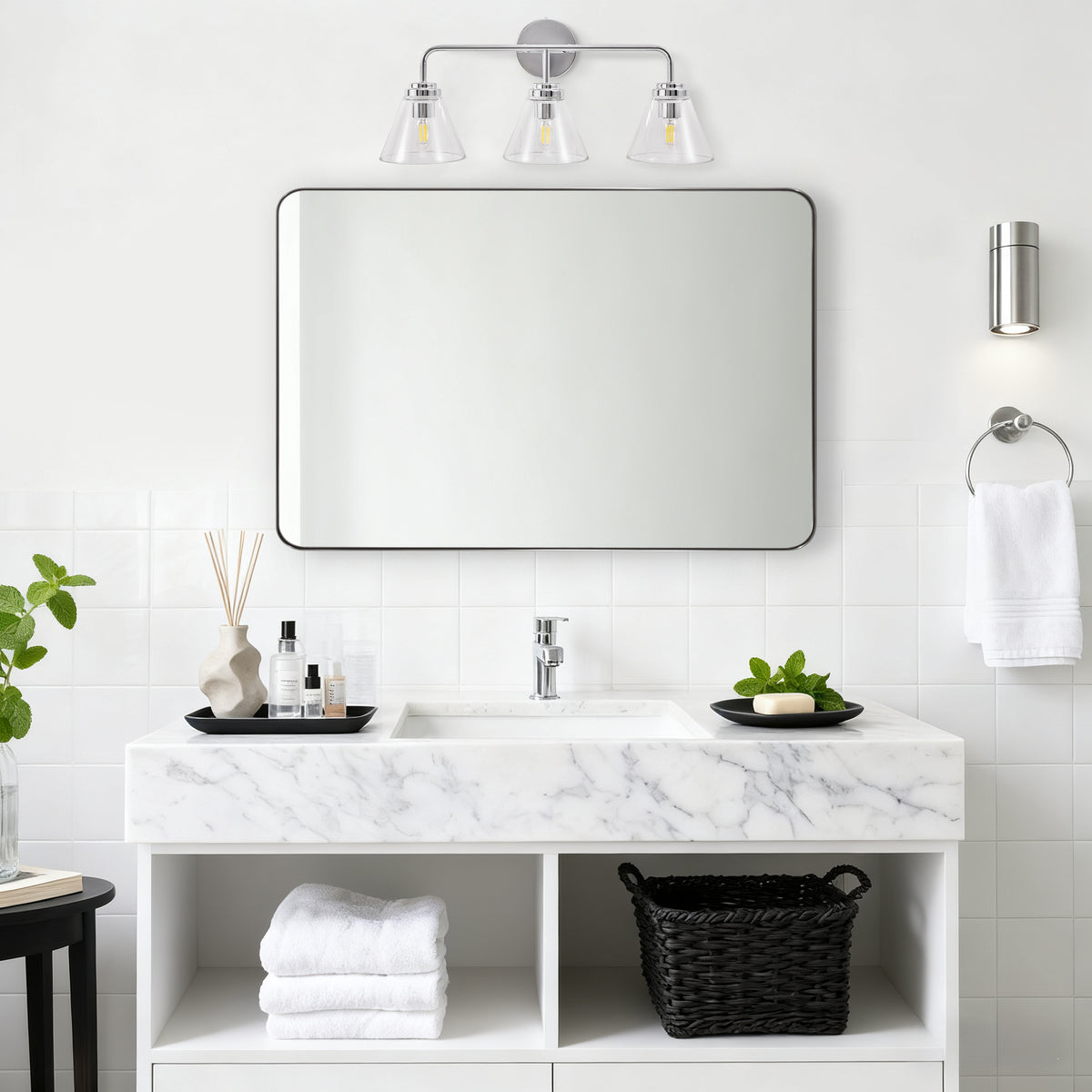 Modern Clear Cone Glass Shade Bathroom Vanity Light