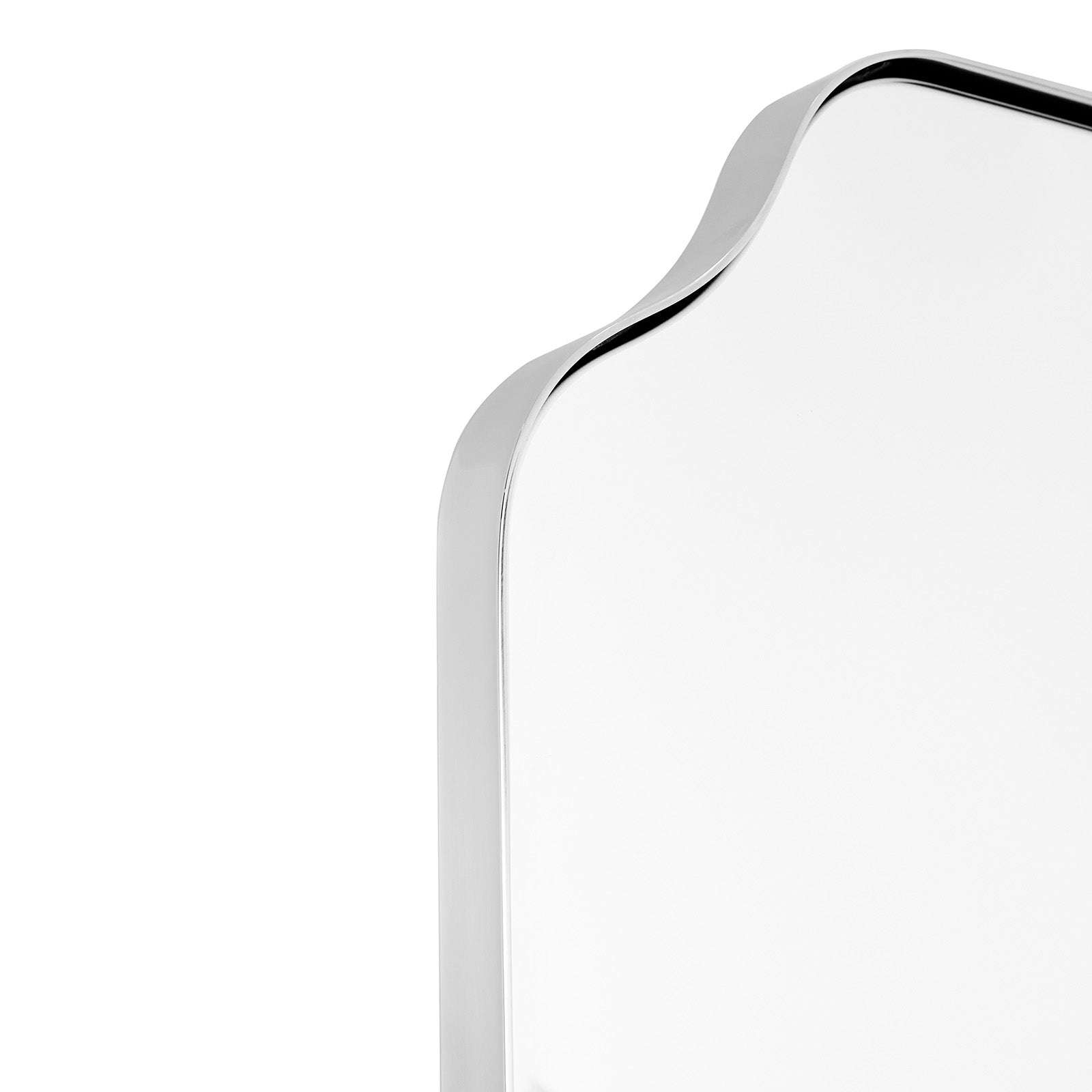 Modern Top Notched Corner Scalloped Bathroom Rectangle Vanity Wall Mirror | Stainless Steel Frame