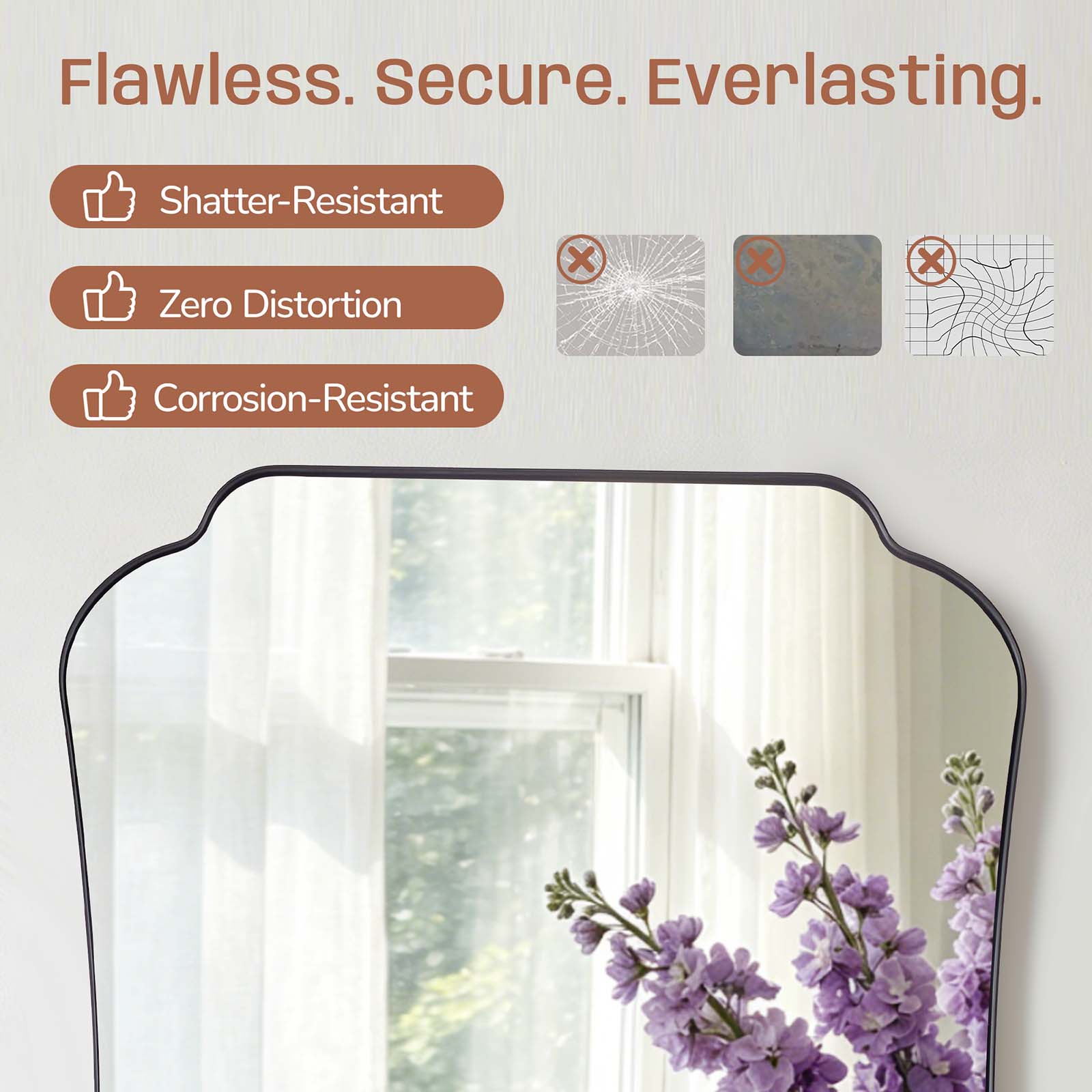 Contemporary Concave Edge Scalloped Bathroom Mirror Decorative | Stainless Steel Frame