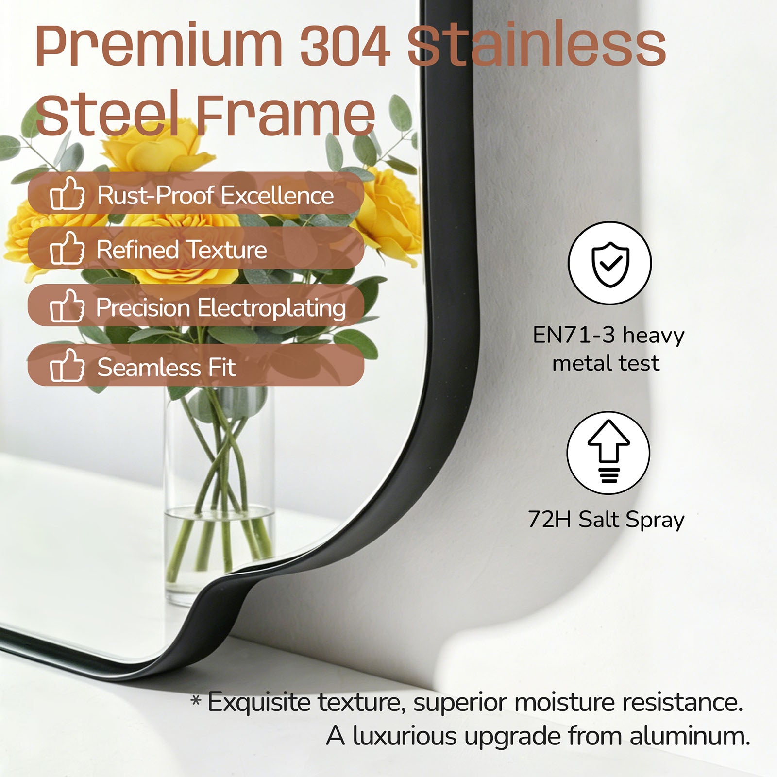 Contemporary Concave Edge Scalloped Bathroom Mirror Decorative | Stainless Steel Frame