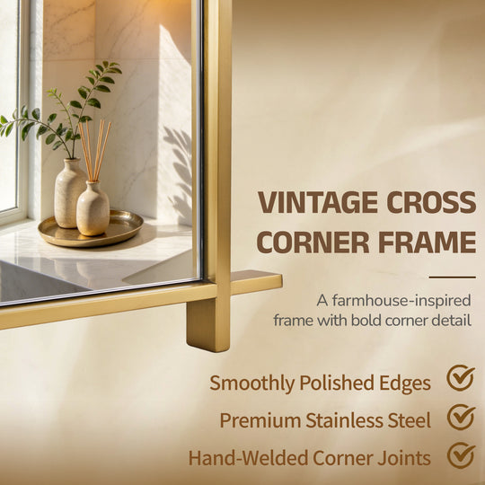 Vintage Cross Corner Rectangle Bathroom Wall Mirrors | Stainless Steel Framed