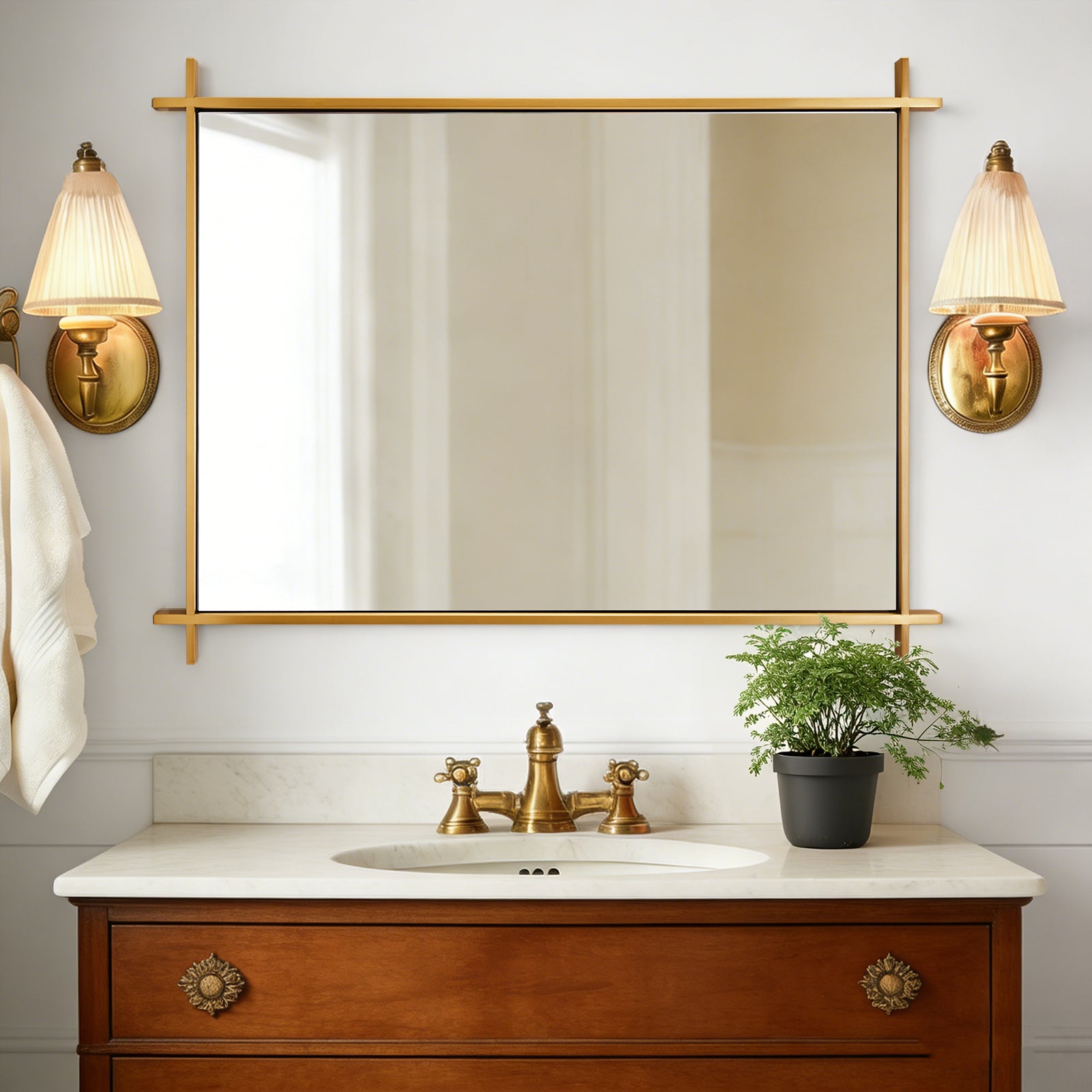 Vintage Cross Corner Rectangle Bathroom Wall Mirrors | Stainless Steel Framed