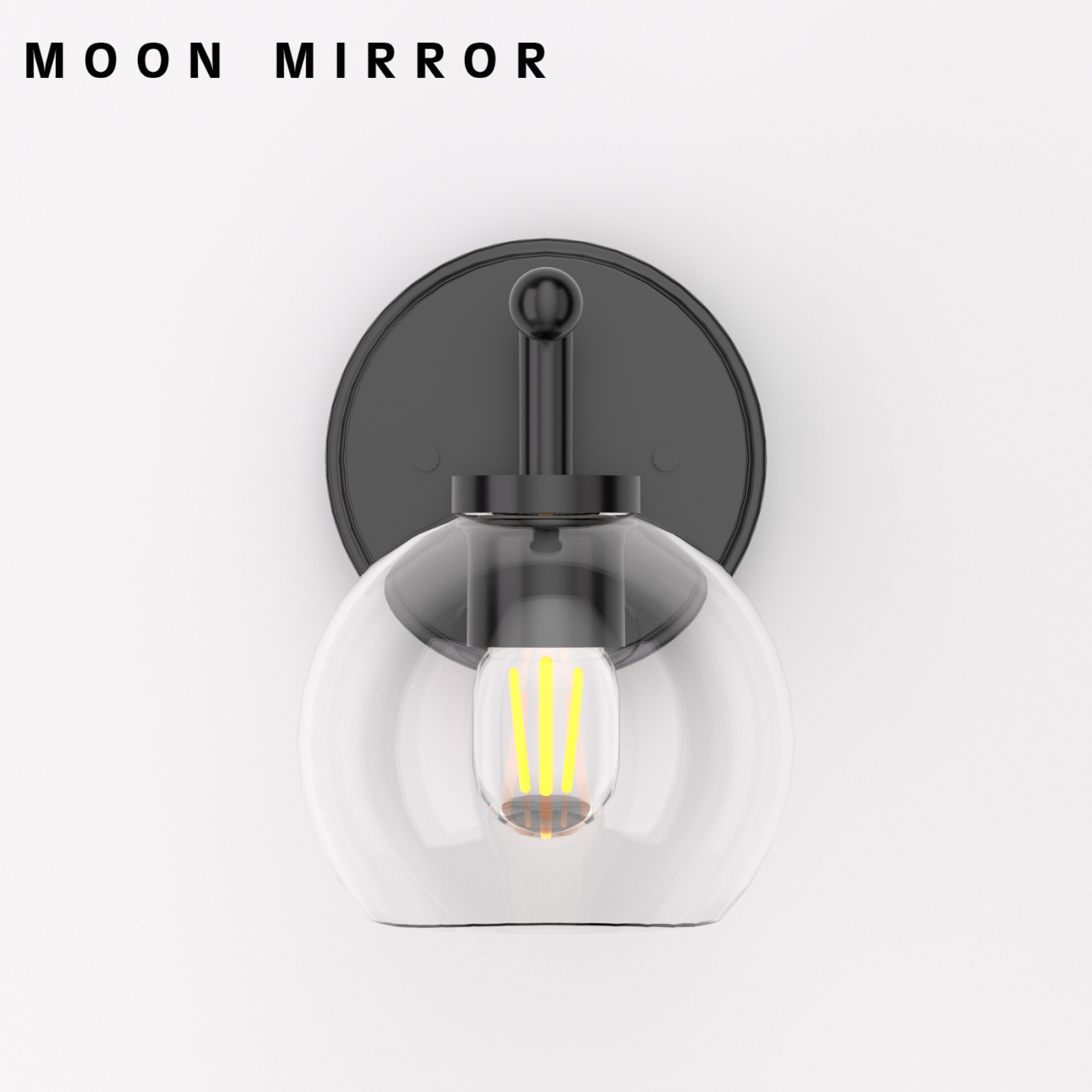 MOON MIRROR Modern Black Metal Frame Global Glass Shade Wall Sconce Lighting Fixture