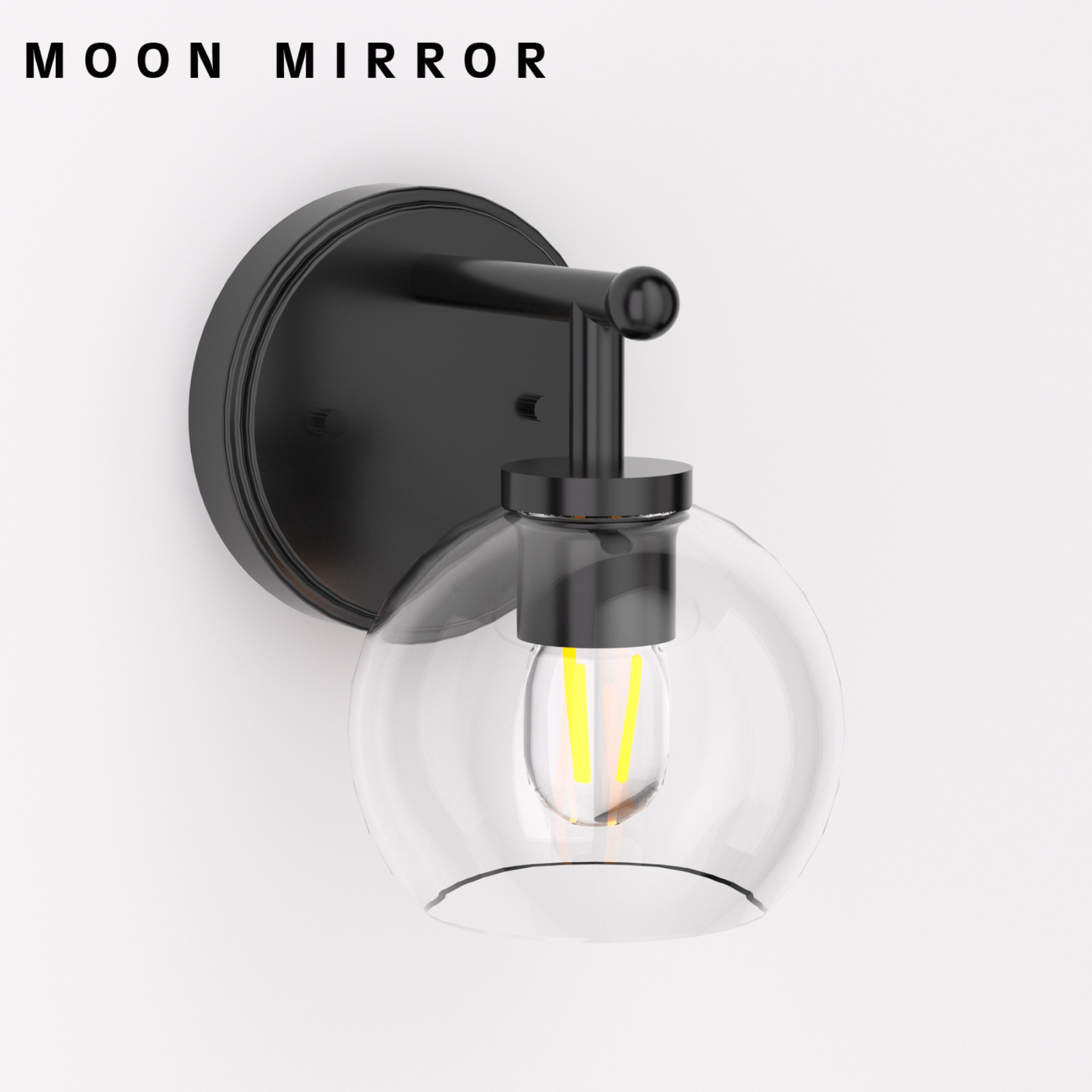 MOON MIRROR Modern Black Metal Frame Global Glass Shade Wall Sconce Lighting Fixture