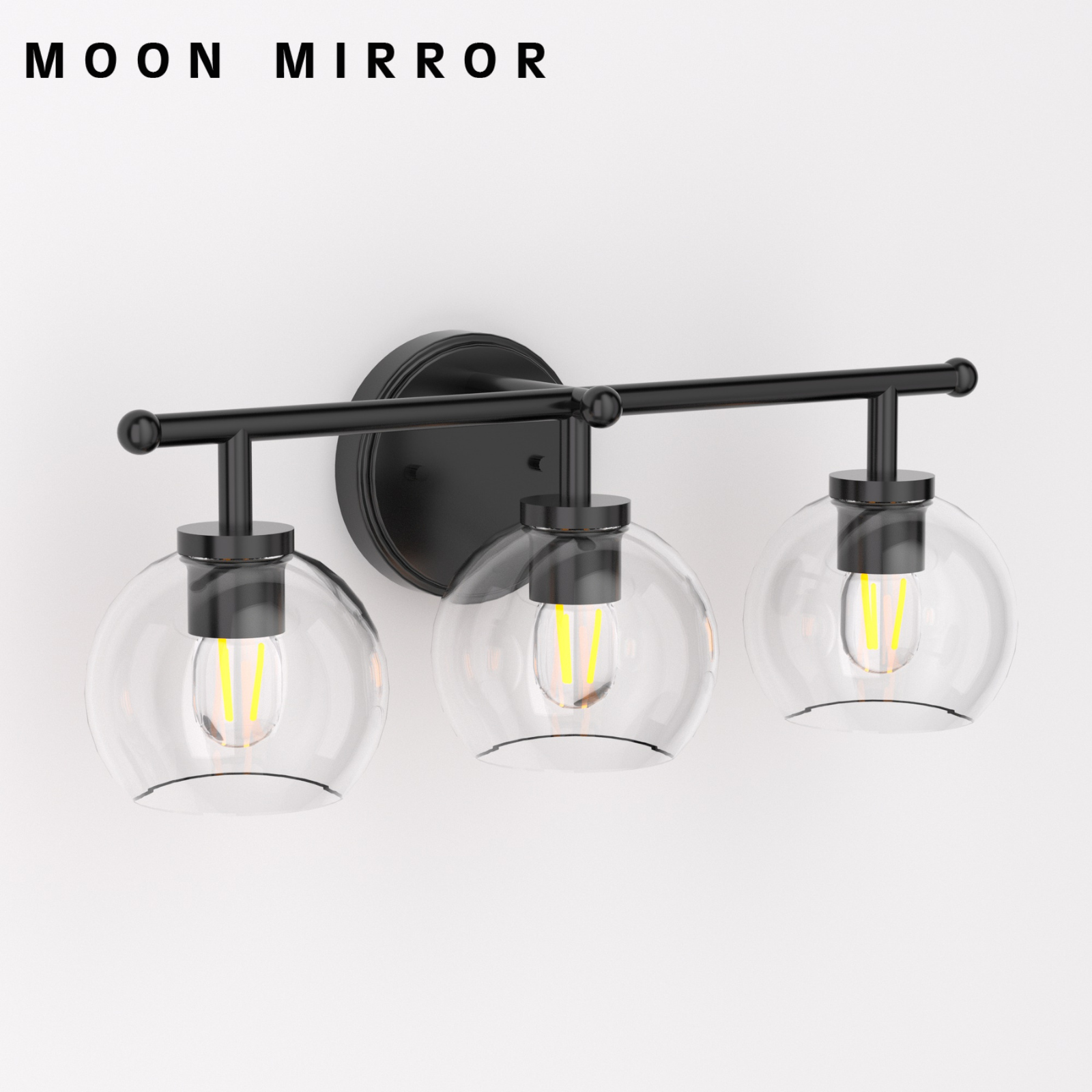 MOON MIRROR Modern Black Metal Frame Global Glass Shade Wall Sconce Lighting Fixture