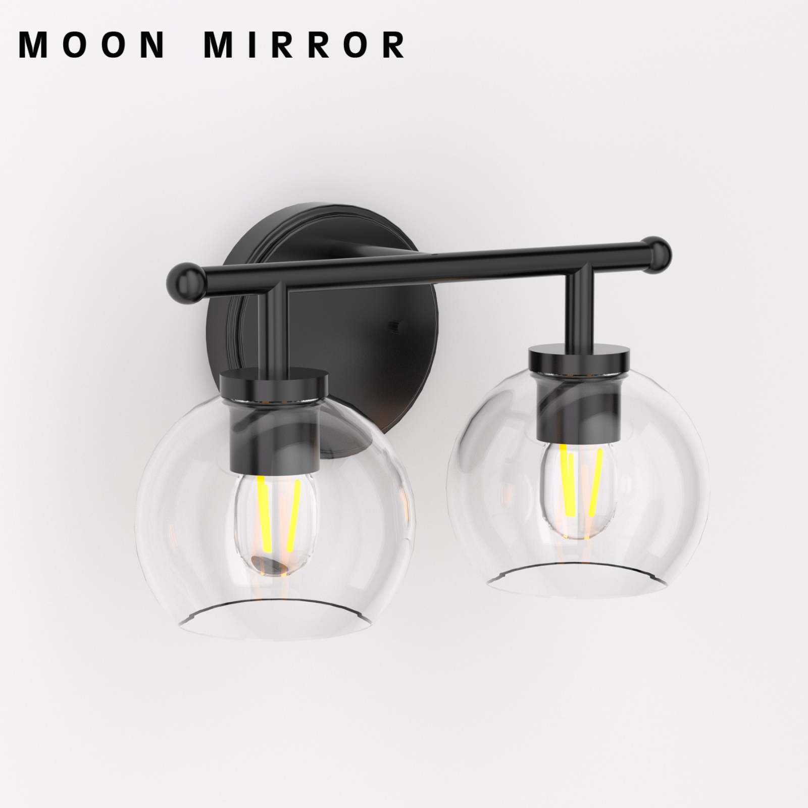 MOON MIRROR Modern Black Metal Frame Global Glass Shade Wall Sconce Lighting Fixture