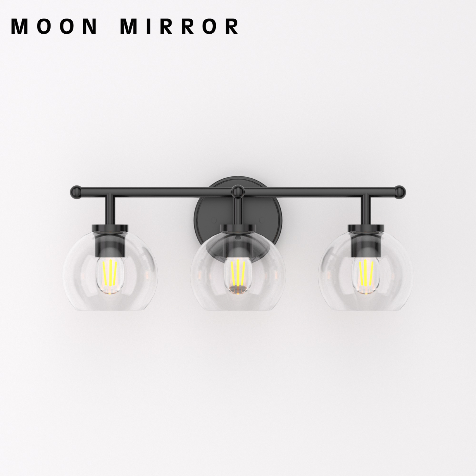 MOON MIRROR Modern Black Metal Frame Global Glass Shade Wall Sconce Lighting Fixture