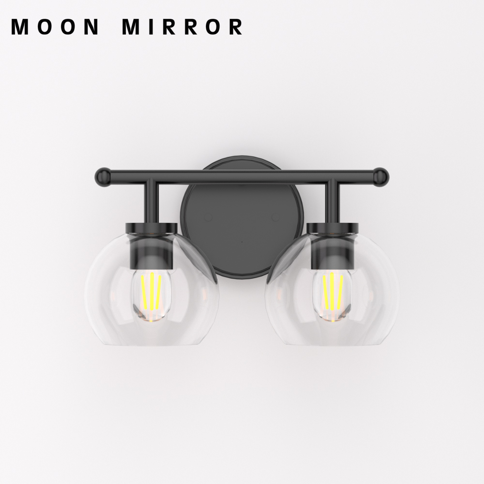 MOON MIRROR Modern Black Metal Frame Global Glass Shade Wall Sconce Lighting Fixture