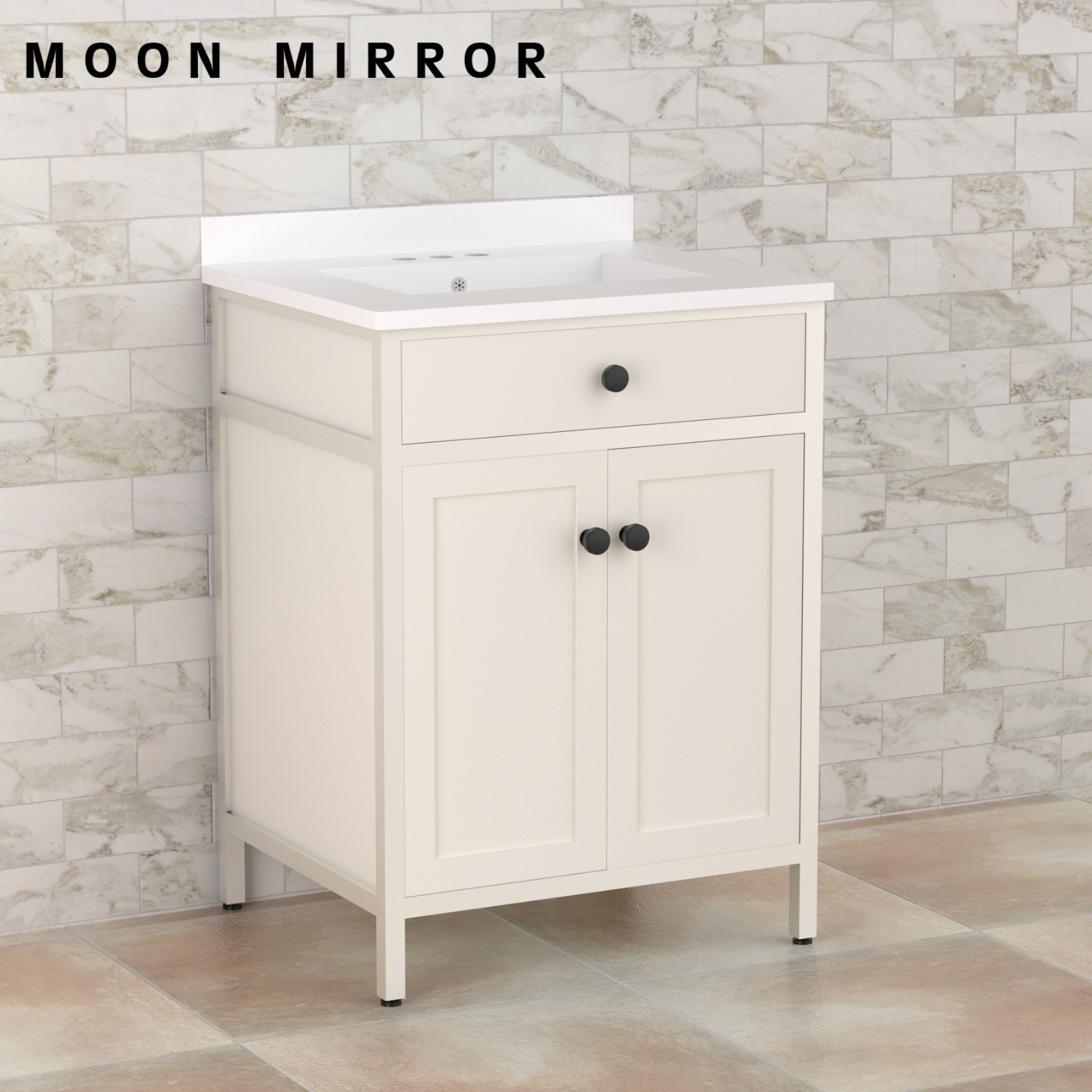 MOON MIRROR Contemporary Bathroom Vanity with Marble Countertop