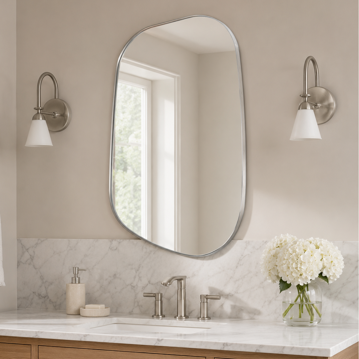 Asymmetrical Irregular Bathroom Wall Mirror | Stainless Steel Frame
