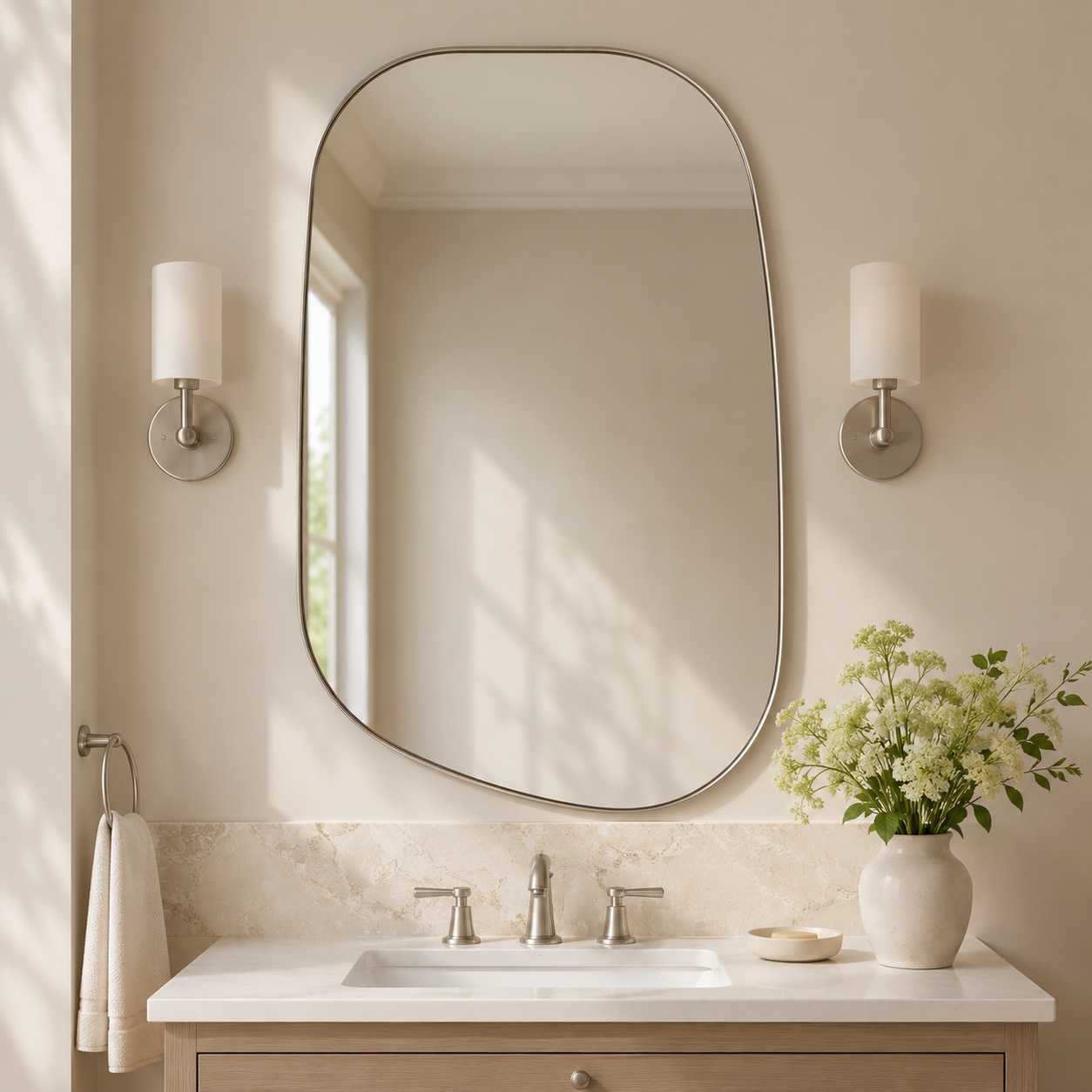 Asymmetrical Irregular Bathroom Wall Mirror | Stainless Steel Frame