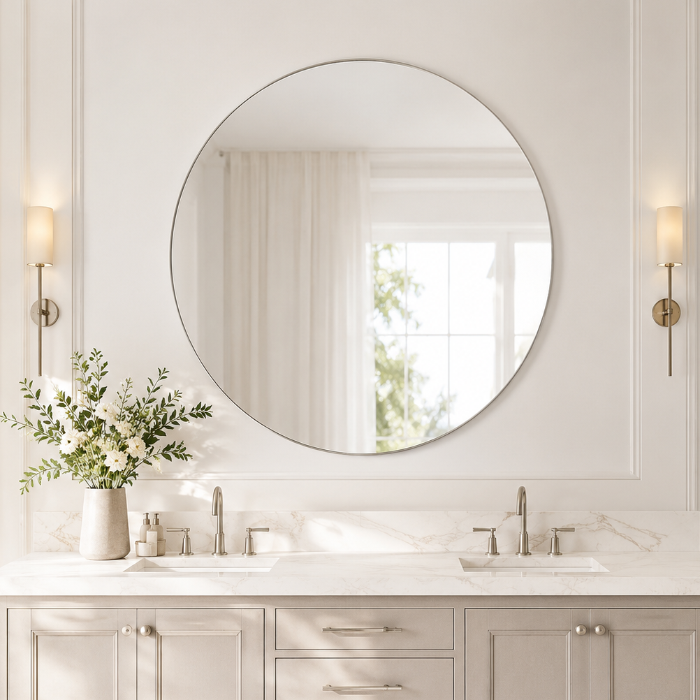 Modern Round Bathroom Mirrors Circle Wall Mirror | Stainless Steel Frame