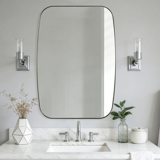 Modern  Oval Oblong Bathroom Vanity Mirror | Stainless Steel Frame