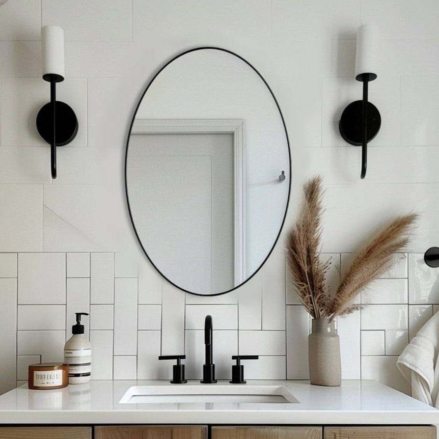 Modern Oval Bathroom Wall Mirrors |Stainless Steel Framed