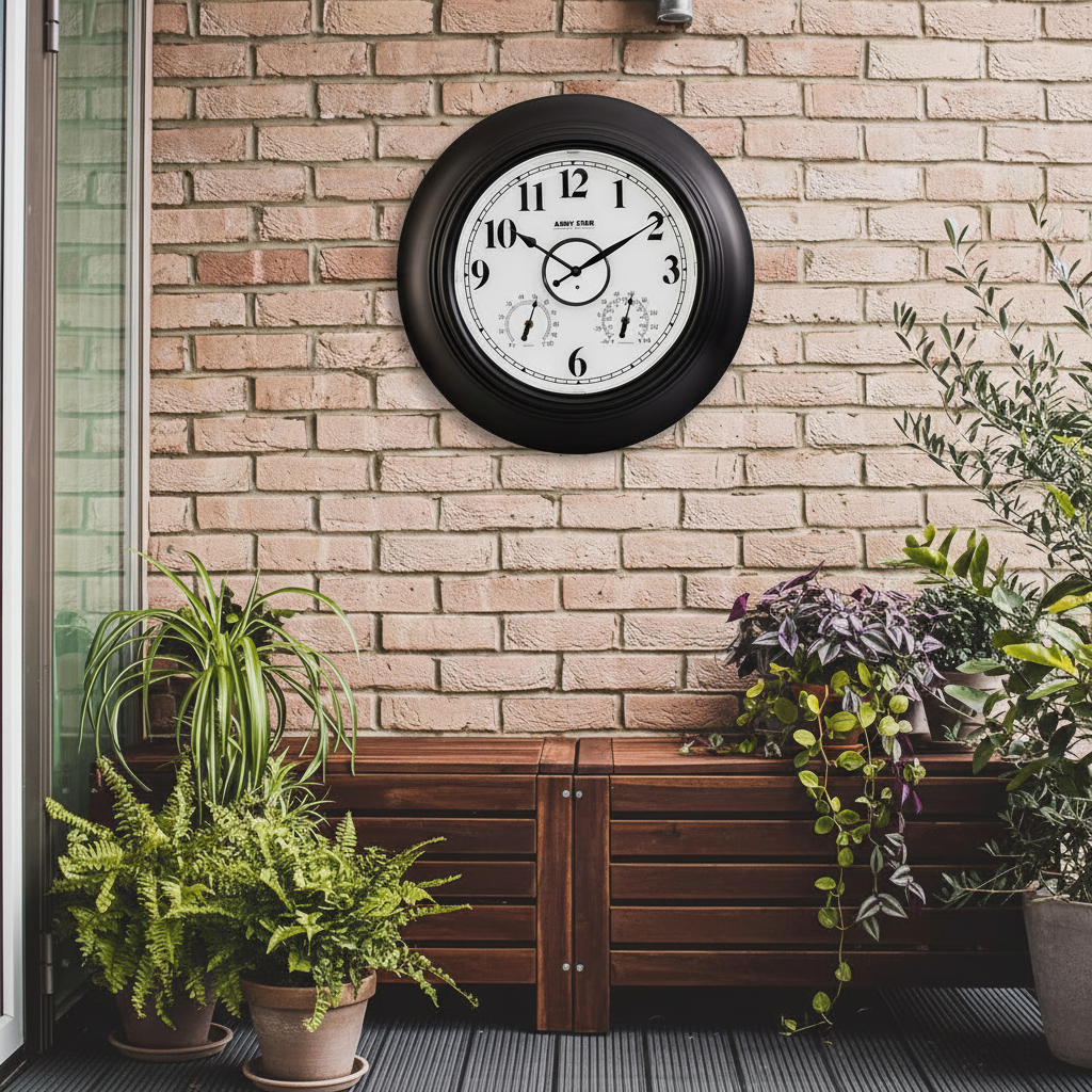 黑色挂钟patio砖墙场景