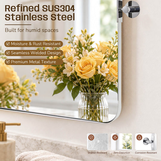 Tilting Rectangular Pivot  Mirror for Bathroom/Vanity Floating Mirror | Stainless Steel Frame