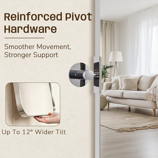 Tilting Rectangular Pivot  Mirror for Bathroom/Vanity Floating Mirror | Stainless Steel Frame