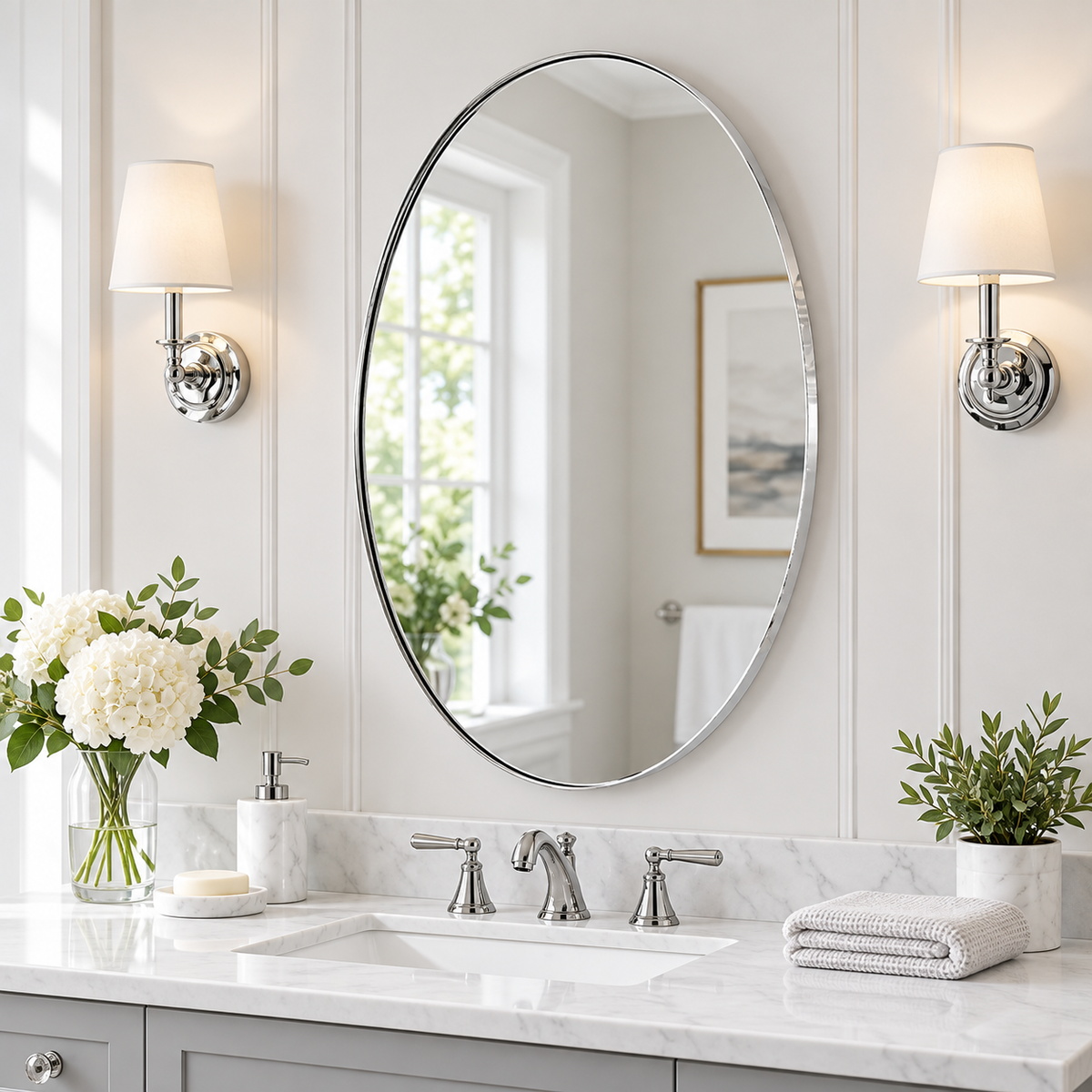 Modern Oval Bathroom Wall Mirrors |Stainless Steel Framed