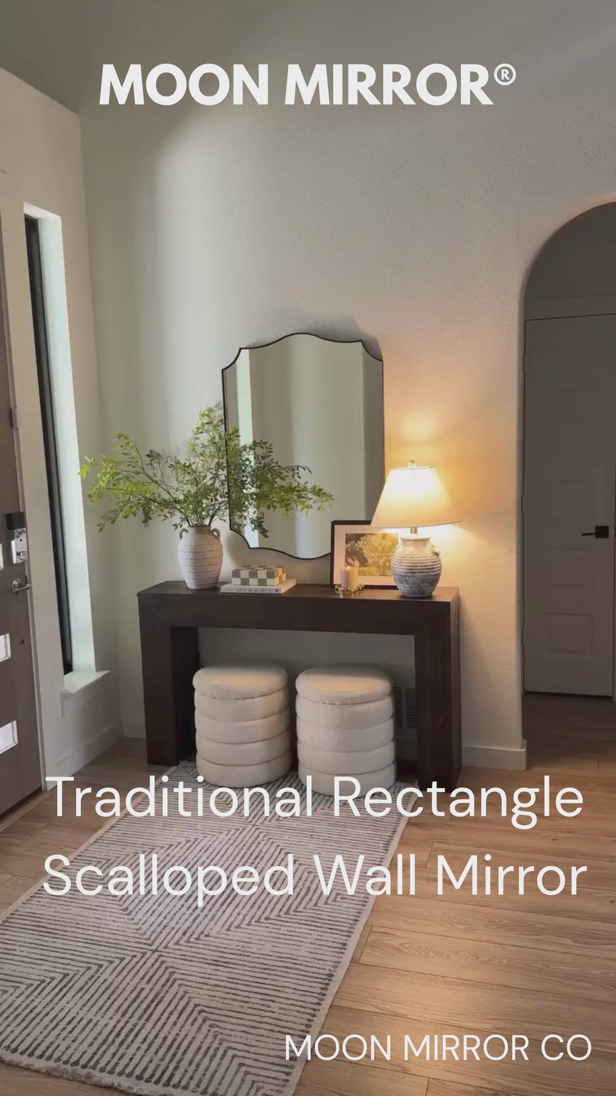 Traditional Rectangle Scalloped  Wall Mirror for Bathroom | Stainless Steel Frame