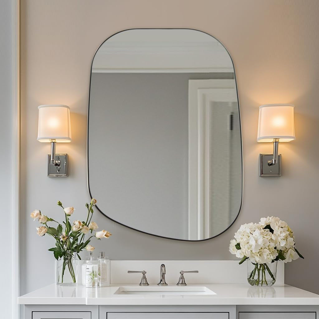 Asymmetrical Irregular Bathroom Wall Mirror | Stainless Steel Frame