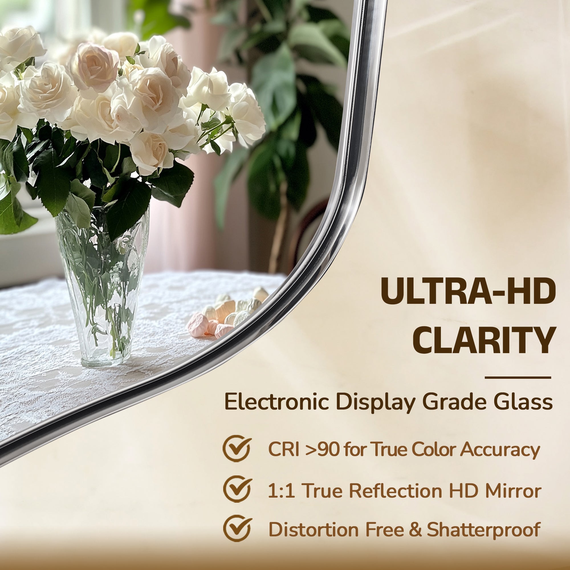 Contemporary Arch Top Curved Arched Bathroom Vanity Mirror | Stainless Steel Frame