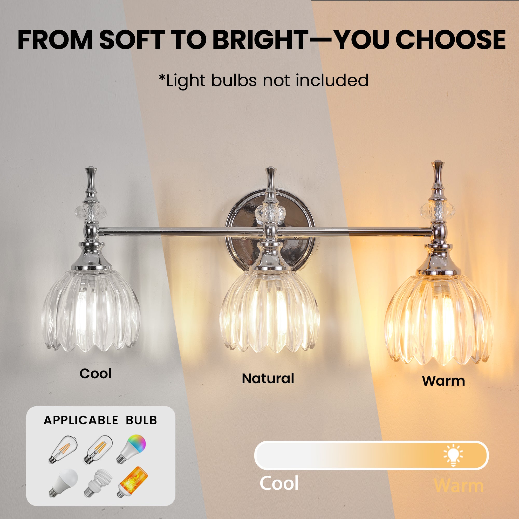 Contemporary Bathroom Vanity Light Fixtures with Tulip Glass Shade Sconces for Bath,Bedroom, Hallway