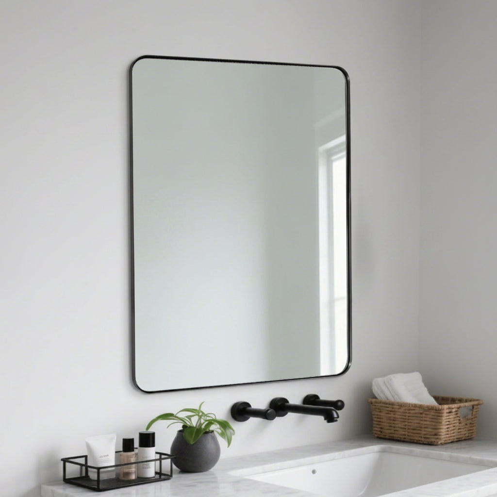 Modern Rounded Rectangle Mirror for Bathroom/ Vanity/ Wall | Stainless Steel Frame