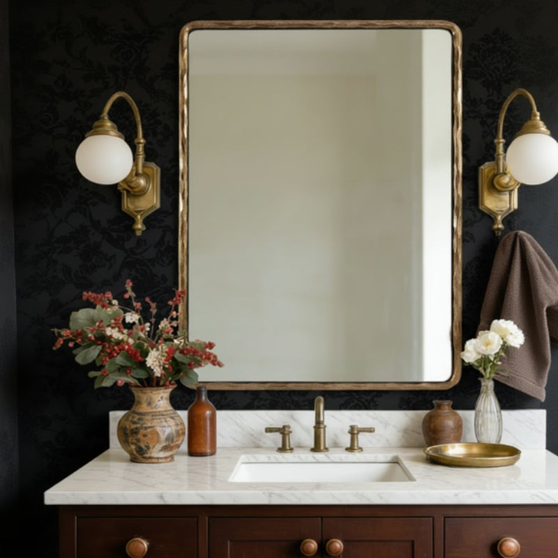 Antique Hand Hammer Frame  Forged Iron Rectangle Wall Mirrors Wrought Iron Mirror