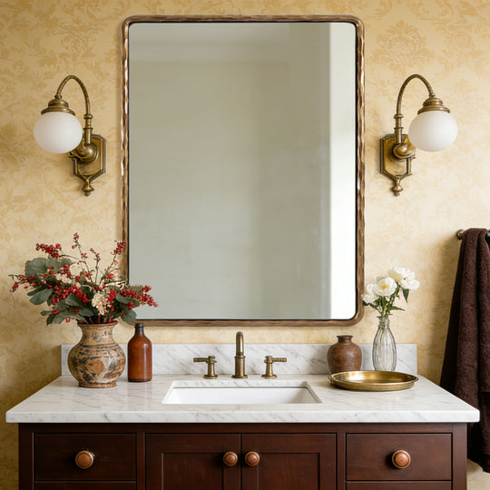 Antique Hand Hammer Frame  Forged Iron Rectangle Wall Mirrors Wrought Iron Mirror