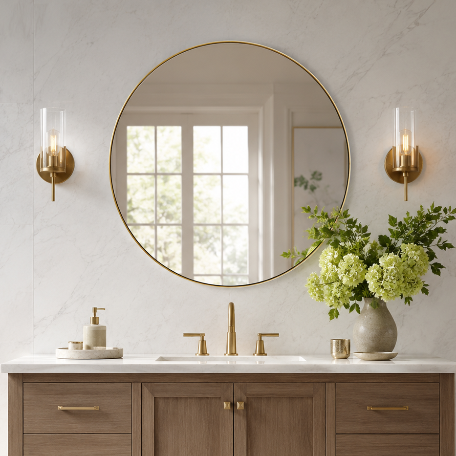 Modern Round Bathroom Mirrors Circle Wall Mirror | Stainless Steel Frame