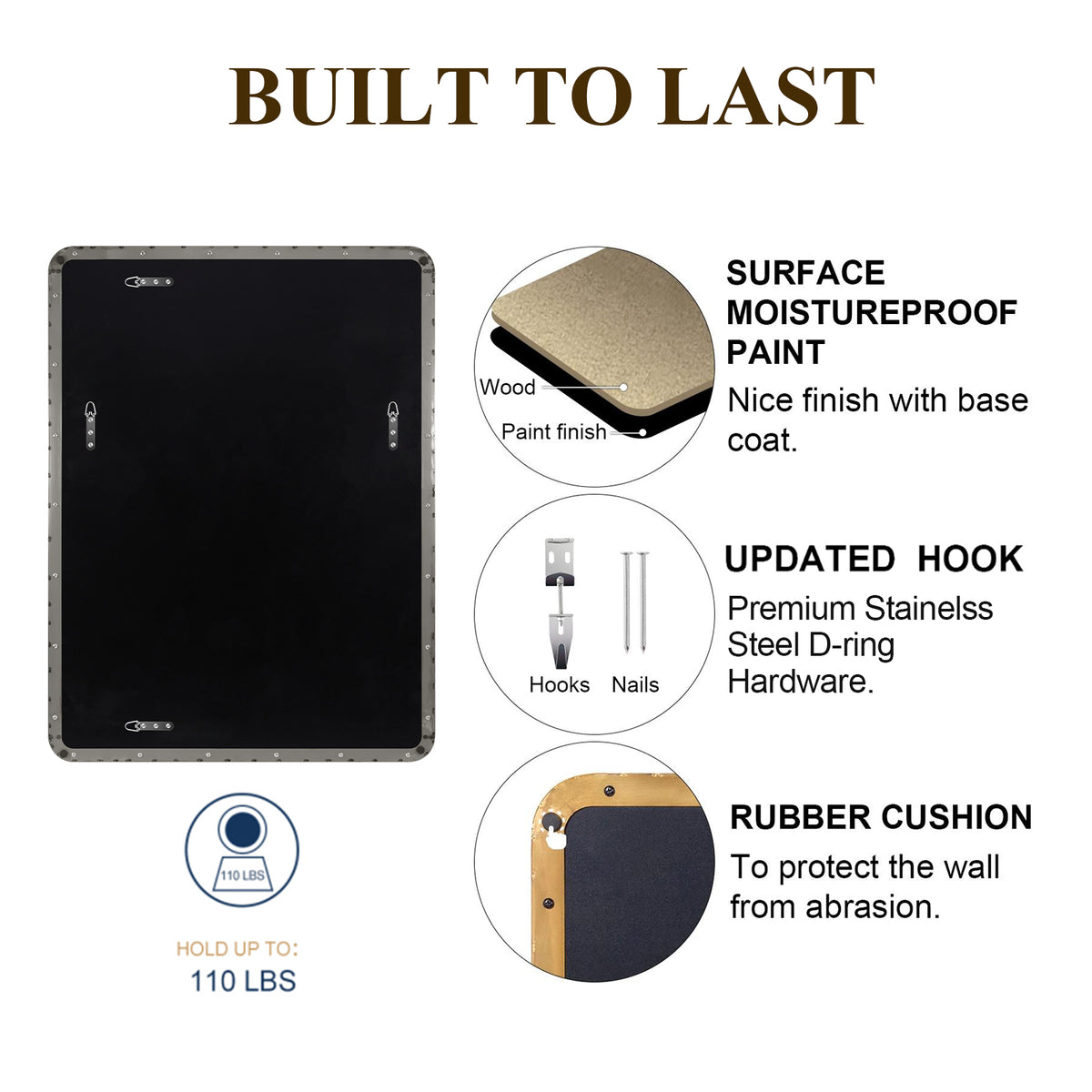 Modern Rounded Rectangle Mirror for Bathroom/ Vanity/ Wall | Stainless Steel Frame