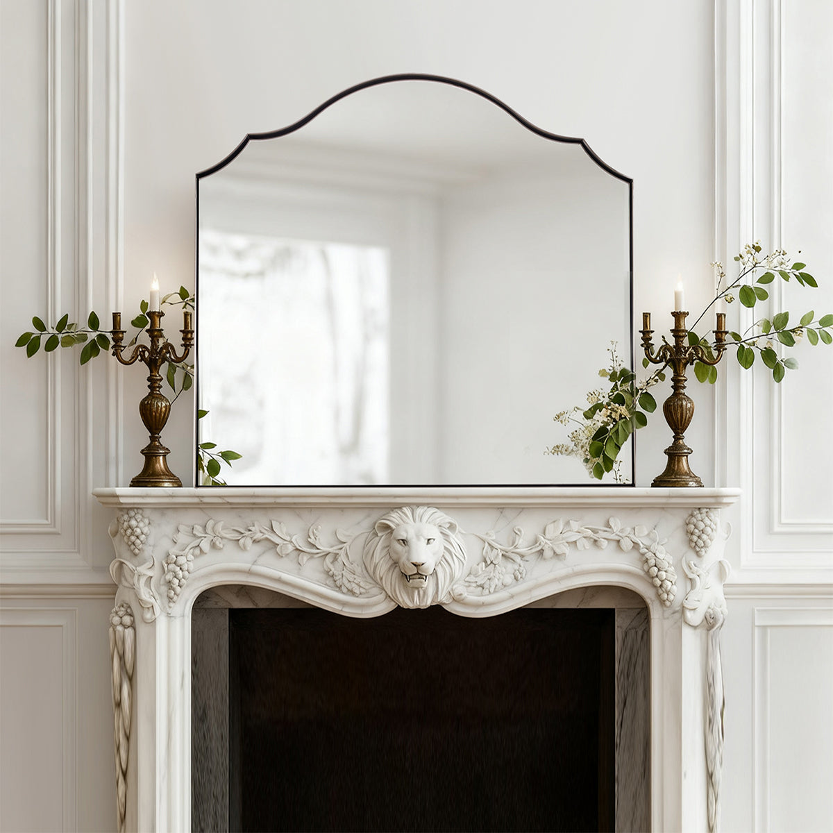 Contemporary Arched Curved Scalloped Mirror Bathroom Vanity Mirror | Stainless Steel Frame