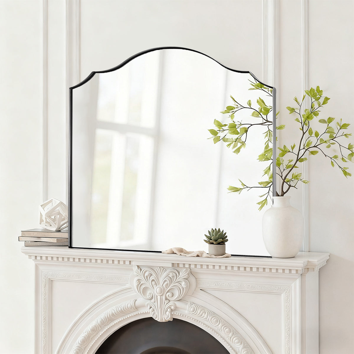 Contemporary Arched Curved Scalloped Mirror Bathroom Vanity Mirror | Stainless Steel Frame