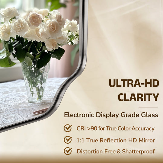 Contemporary Notched Corner Rectangle Scalloped Mirror for Wall /Bathroom | Stainless Steel Frame