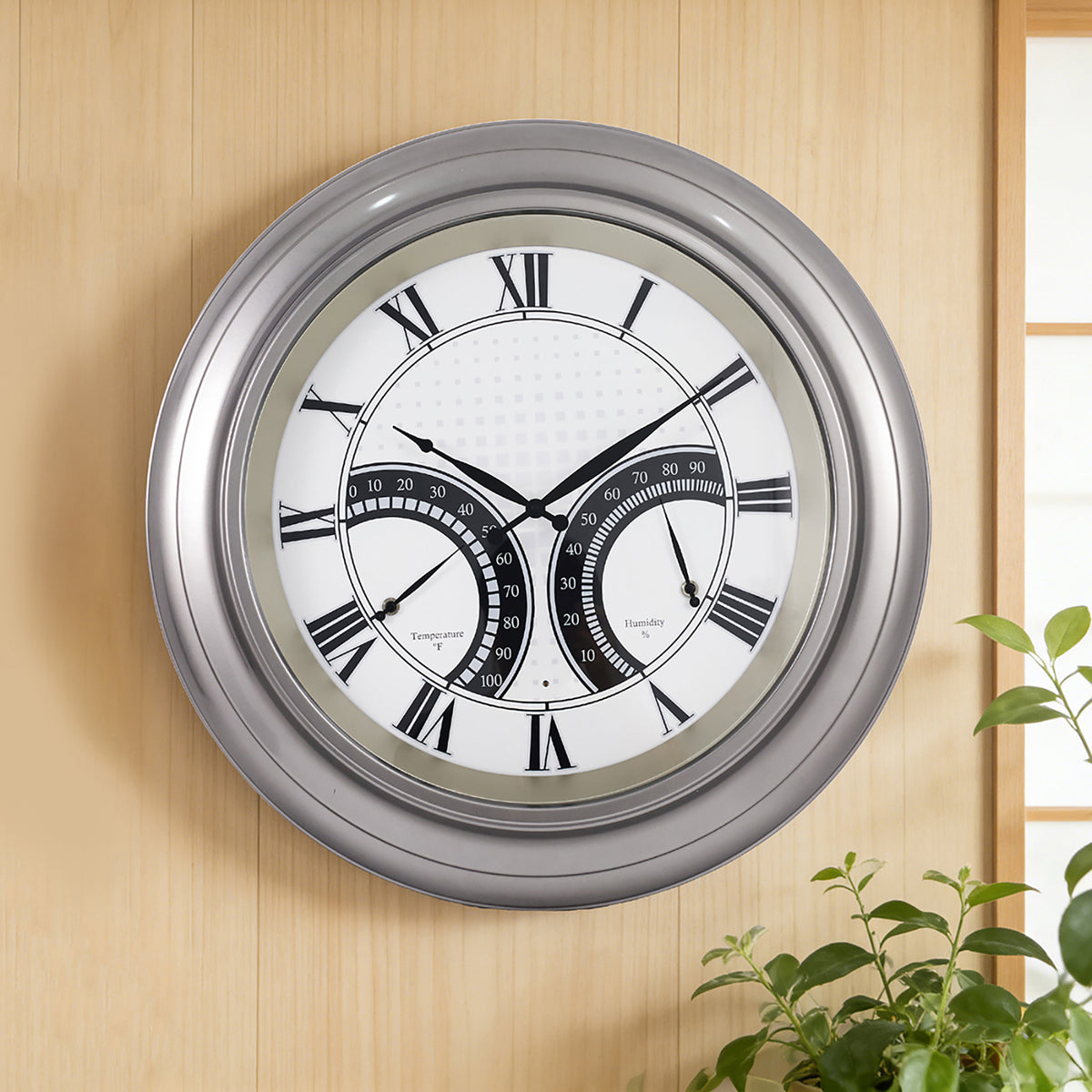 24 Inch Outdoor Wall Clock Large Waterproof Illuminated Clock with Thermometer,Square Grid Dial