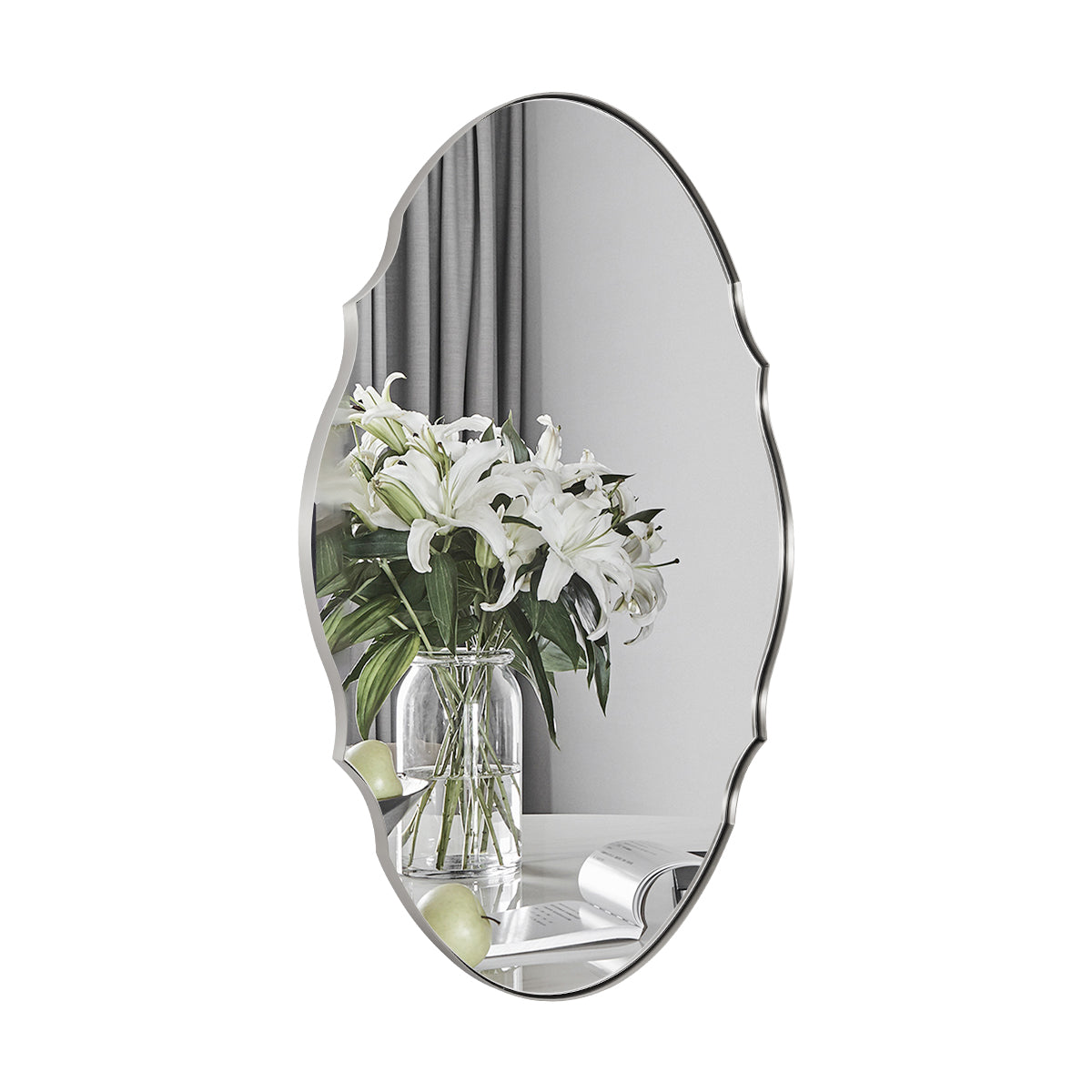 Contemporary Oval Scalloped Wall Mirror Irregular Bathroom Vanity Mirror| Stainless Steel Frame