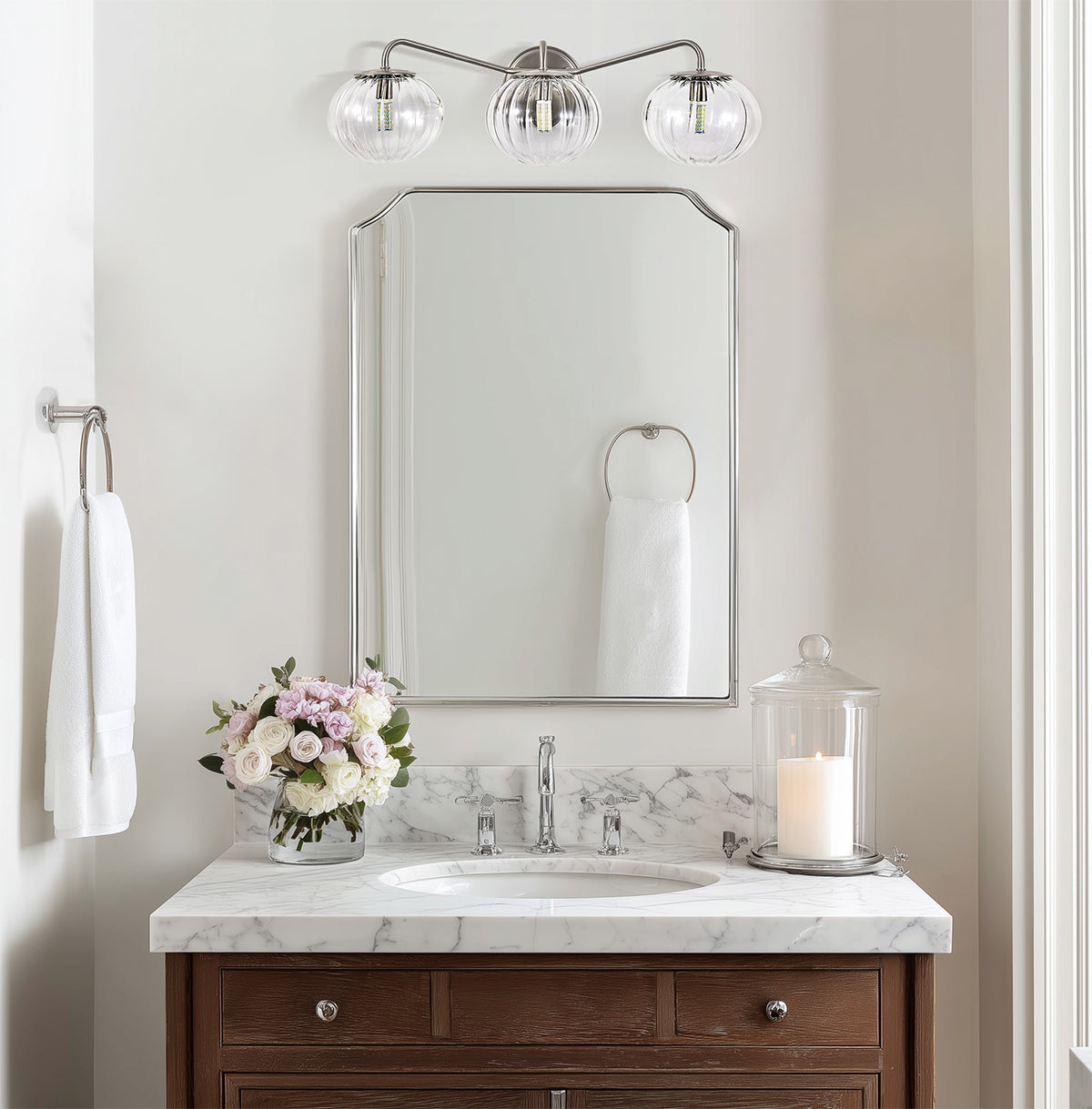 Contemporary Pumpkin Clear Glass Shade Bathroom Vanity Light