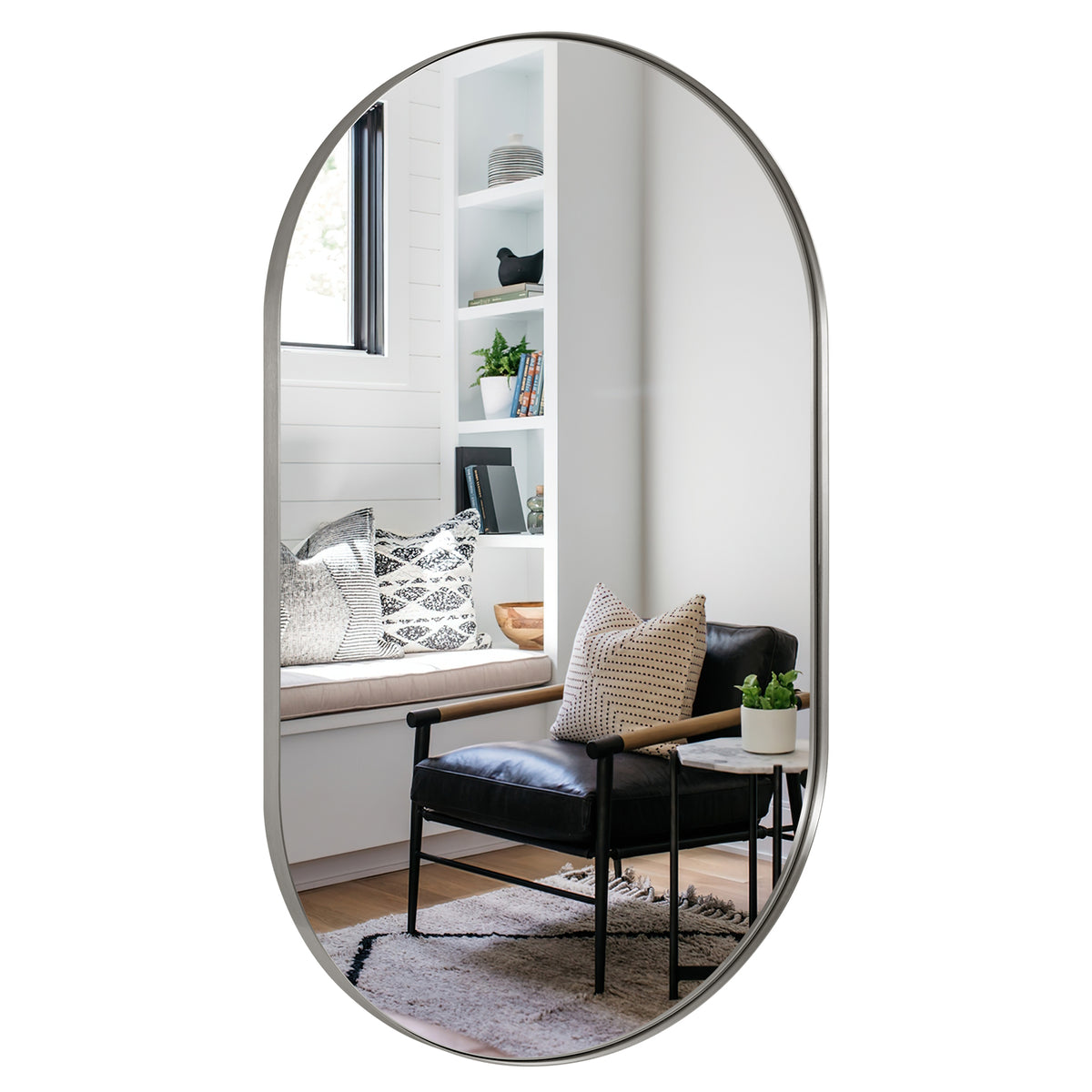 Full Length Pill Shaped Mirrors Wall Mounted, Full Body Long Leaning Mirror