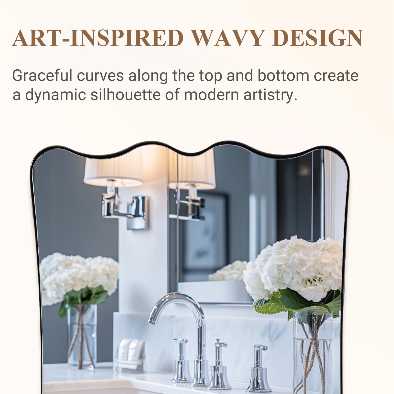Contemporary Wavy Scalloped Rectangle Mirror Decorative Bathroom Mirror | Stainless Steel Frame