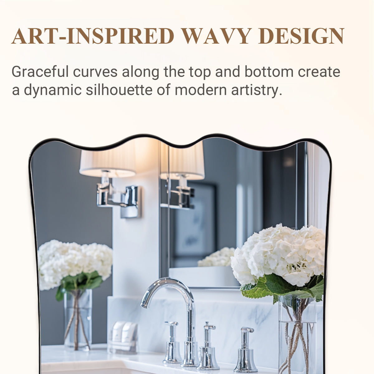 Contemporary Wavy Scalloped Rectangle Bathroom Mirror | Stainless Steel Frame
