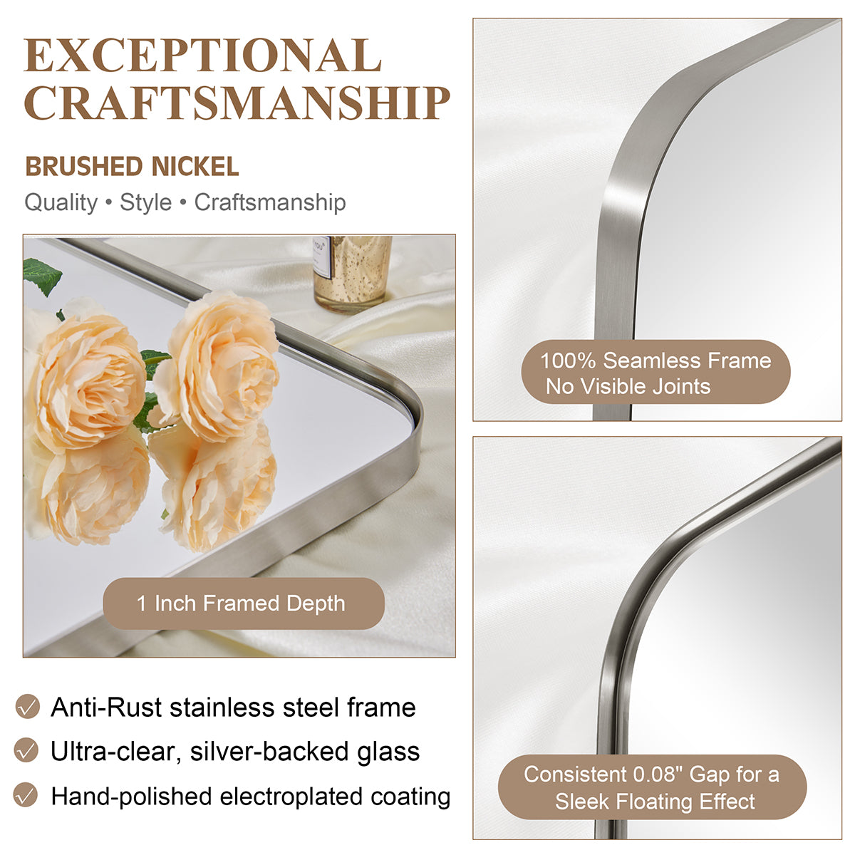 Modern Oblong Bathroom Mirror Long Oval Mirror | Stainless Steel Frame