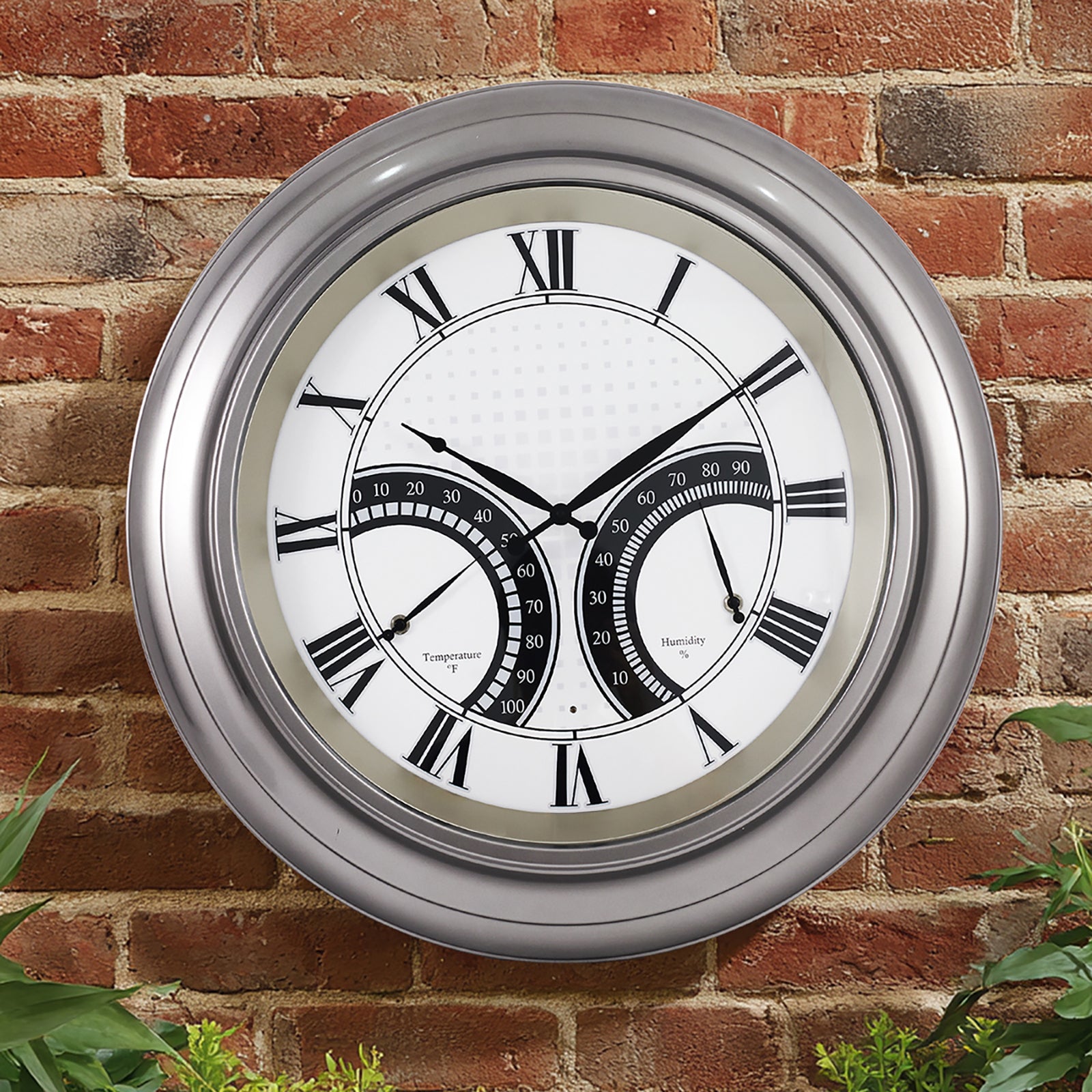 24 Inch Outdoor Wall Clock Large Waterproof Illuminated Clock with Thermometer,Square Grid Dial