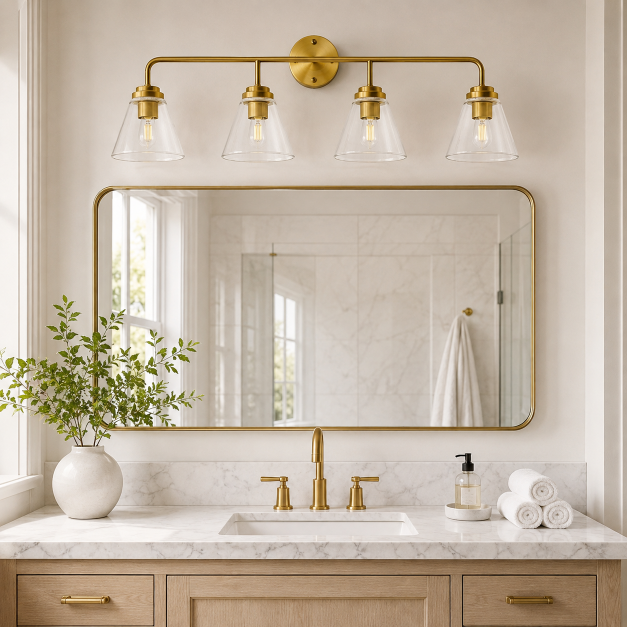 Modern Cone Clear Glass Shade Bathroom Wall Sconces
