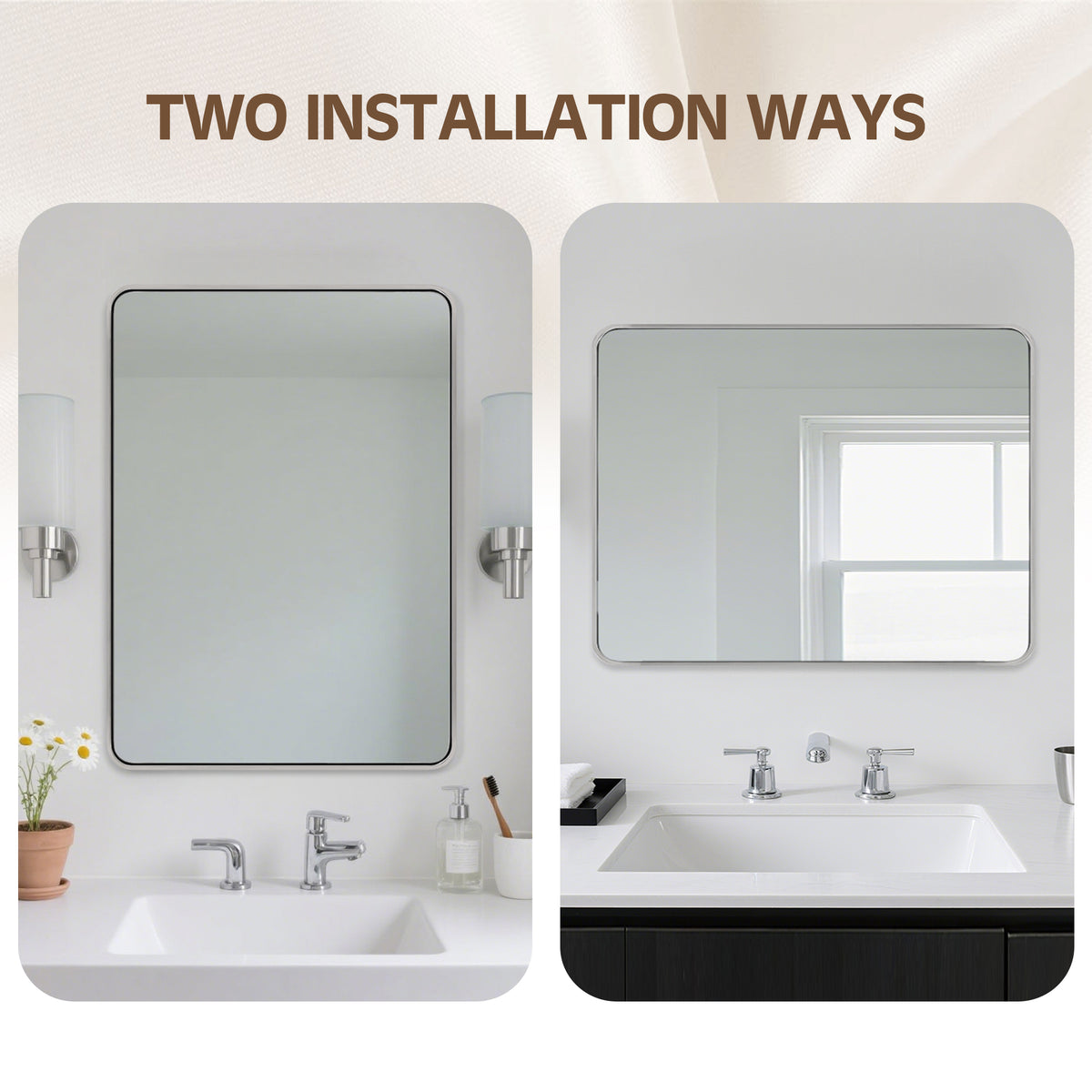 Contemporary Rounded Rectangular Bathroom Wall Mirror |Thicker Stainless Steel Framed