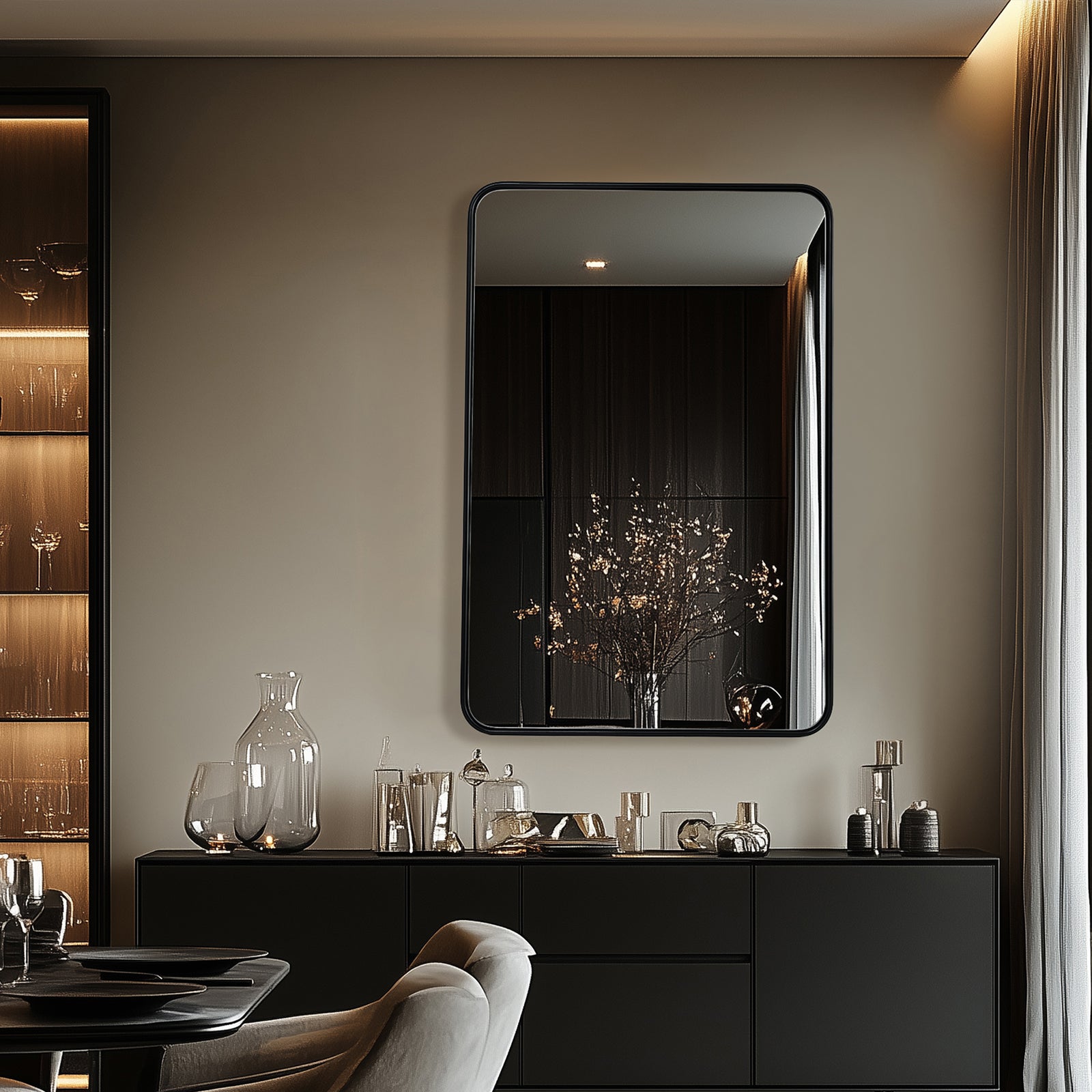 Modern Rounded Rectangular Bathroom Mirrors| U-Shaped Tube Stainless Steel Frame