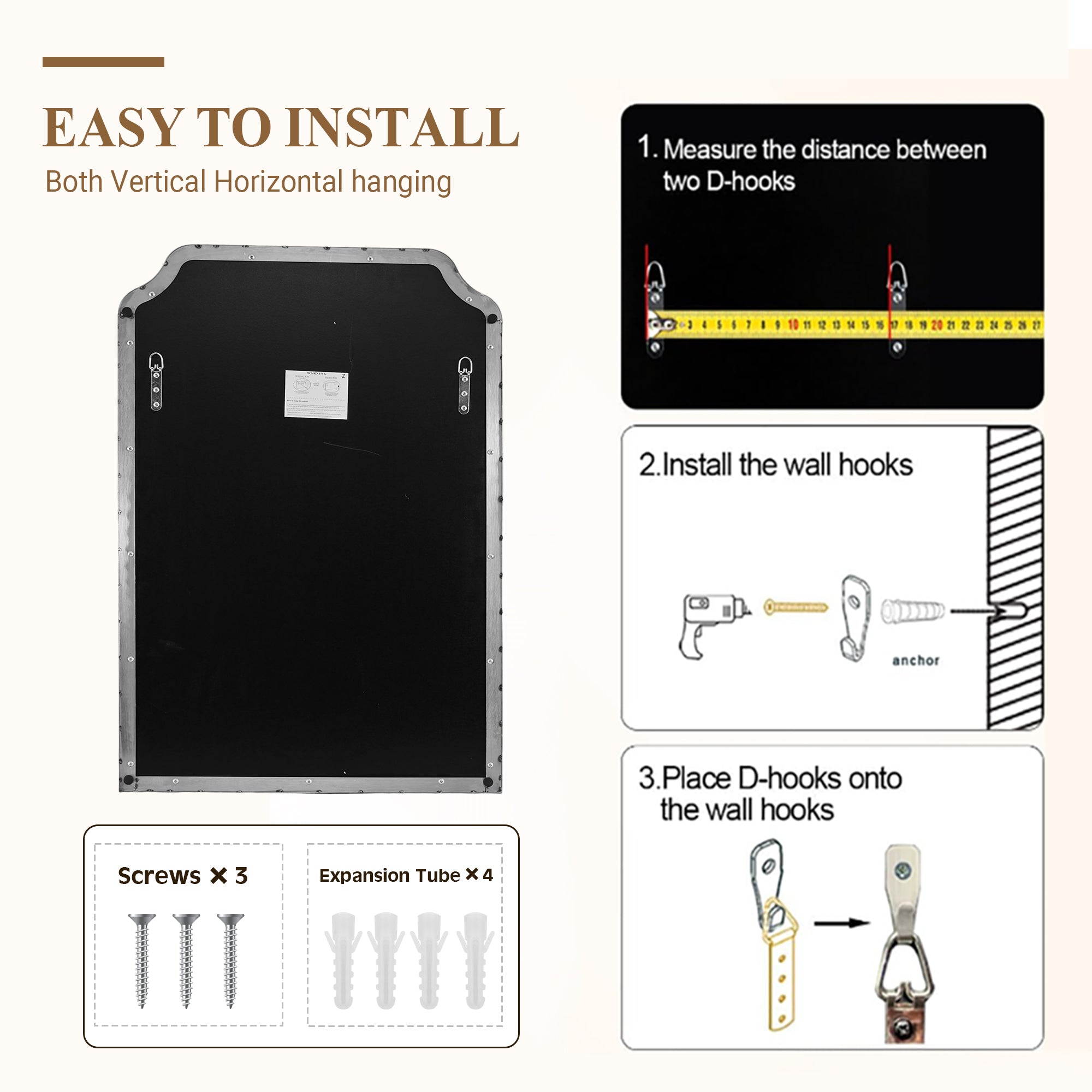 Modern Top Notched Corner Scalloped Bathroom Rectangle Vanity Wall Mirror | Stainless Steel Frame